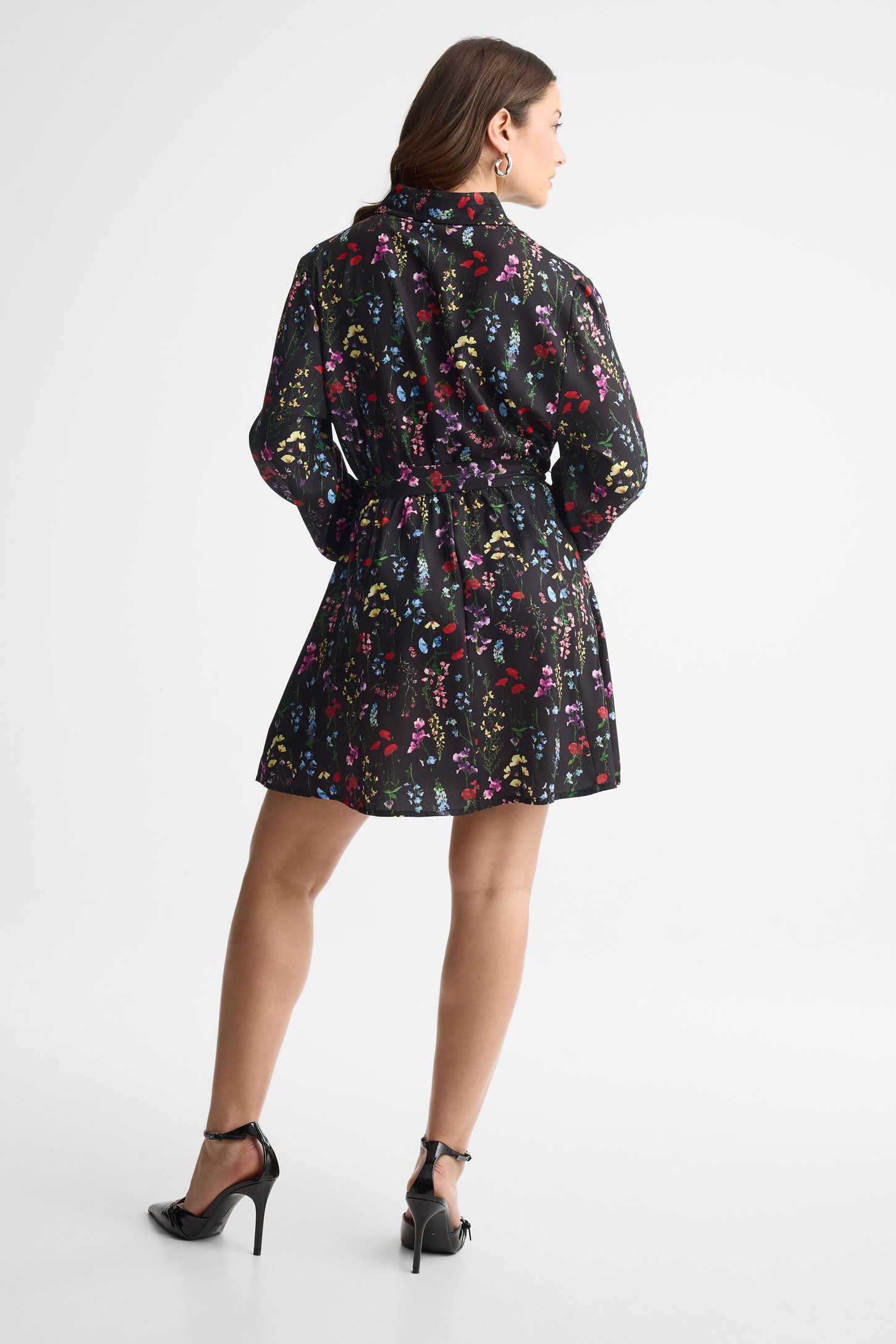 Robe-chemisier courte florale - Femme && NOIR/MULTI