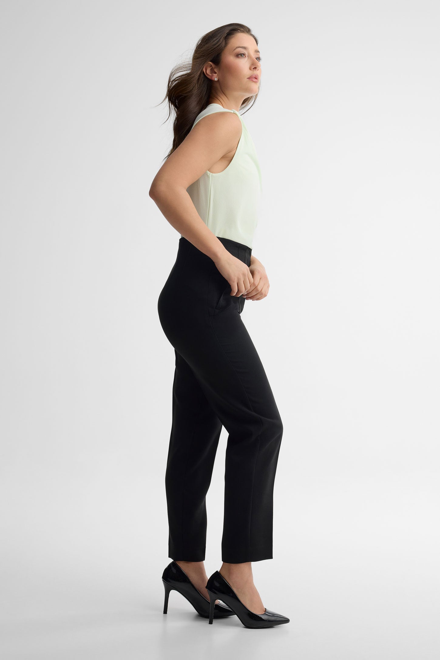 Pantalon taille haute jambe fuselée - Femme && NOIR