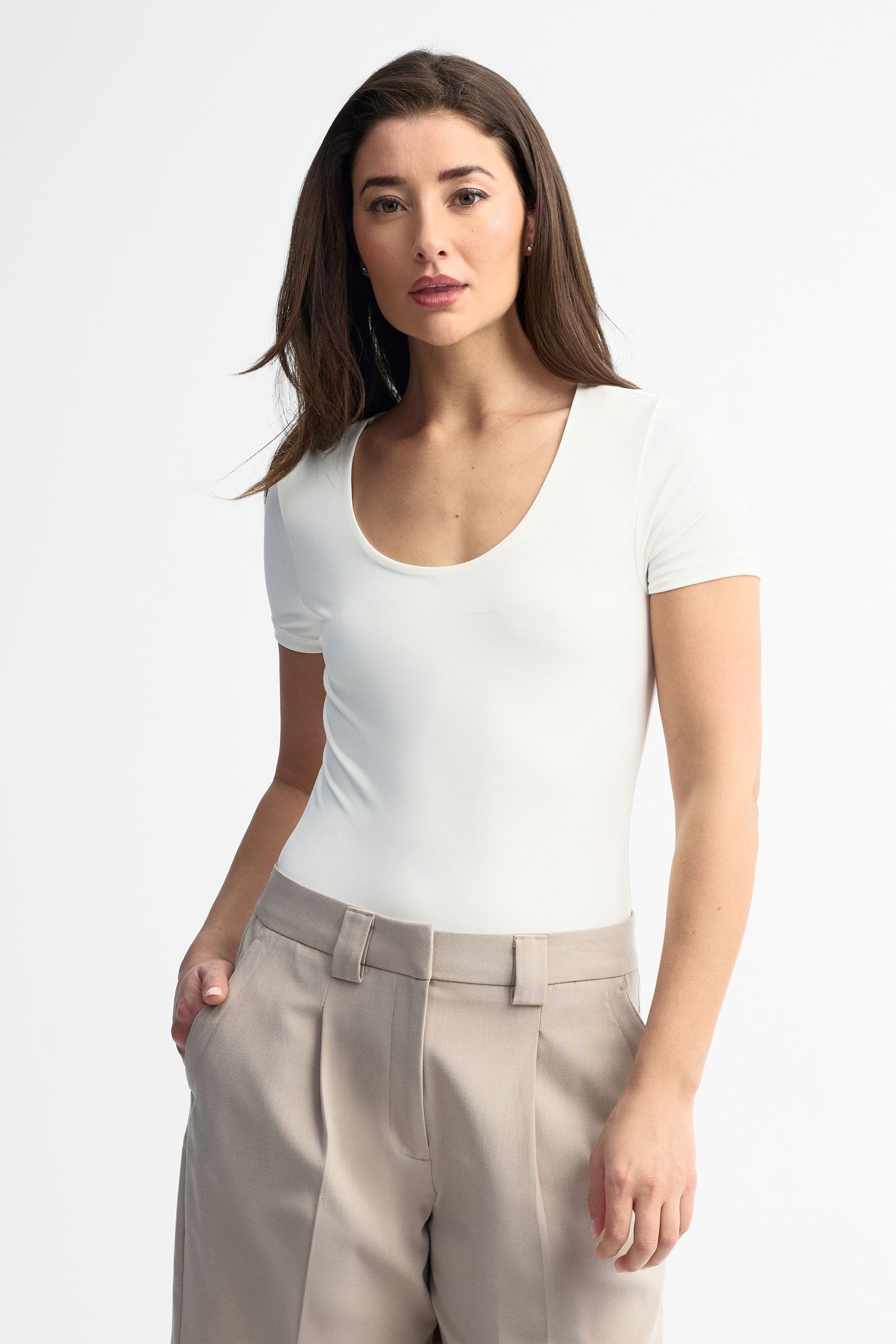 Justaucorps manches courtes col dégagé - Femme && BLANC