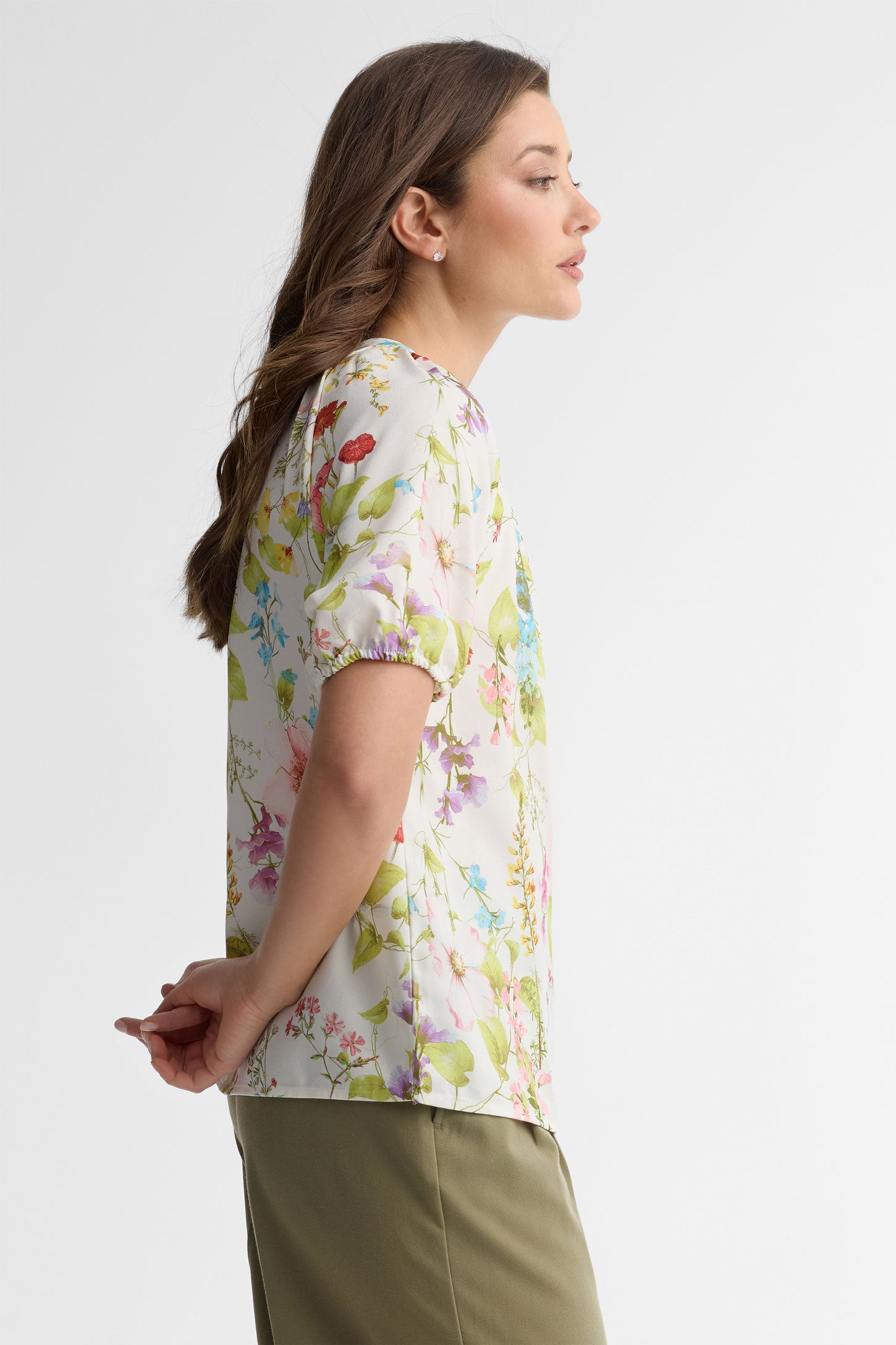 Chemisier manches courtes ballon florale - Femme && BLANC MULTI