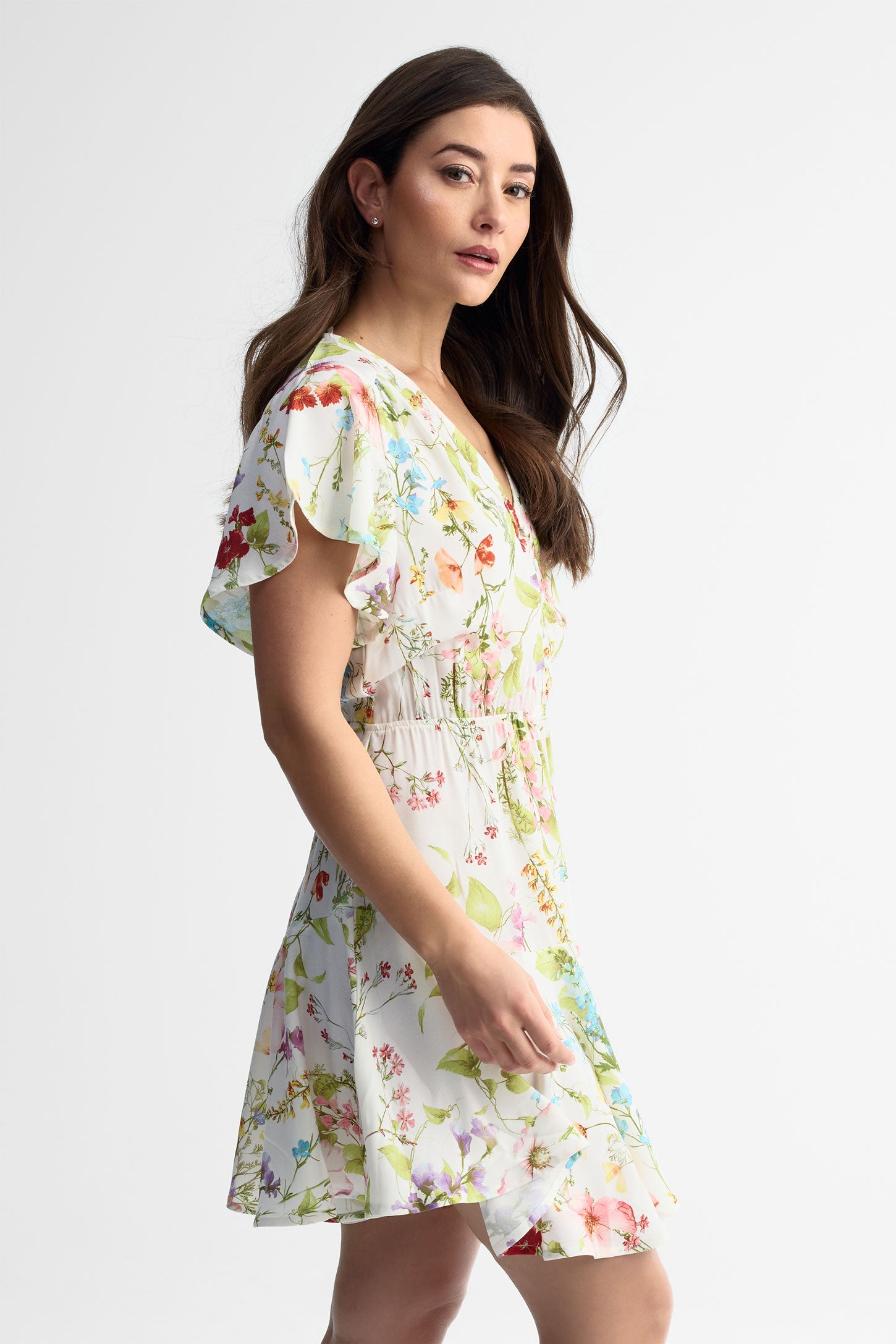 Robe courte à volants - Femme && BLANC MULTI
