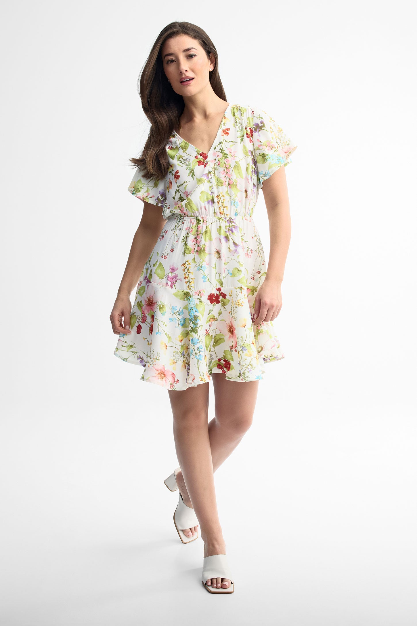 Robe courte à volants - Femme && BLANC MULTI