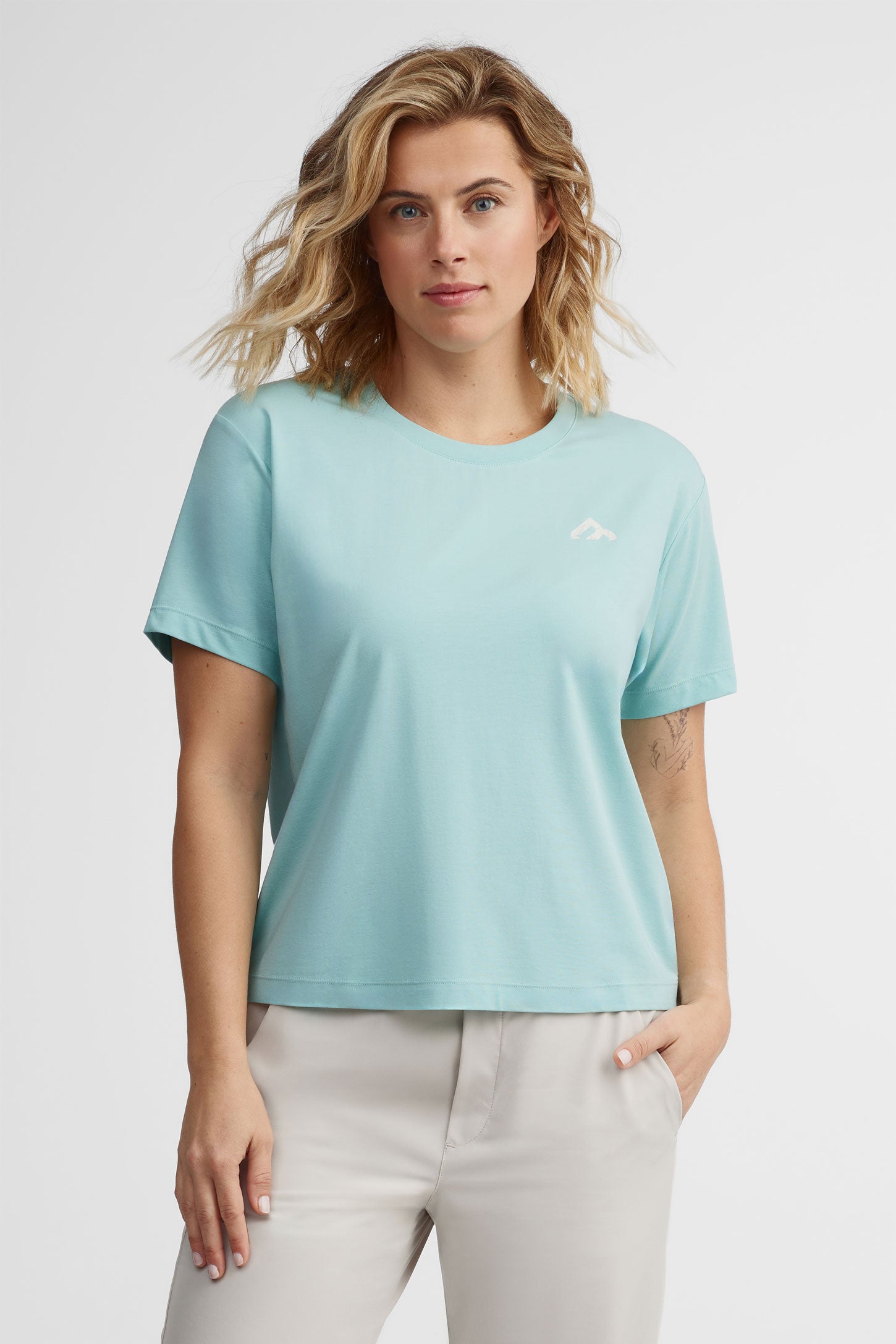 T-shirt col rond coton et bambou BM - Femme && TURQUOISE