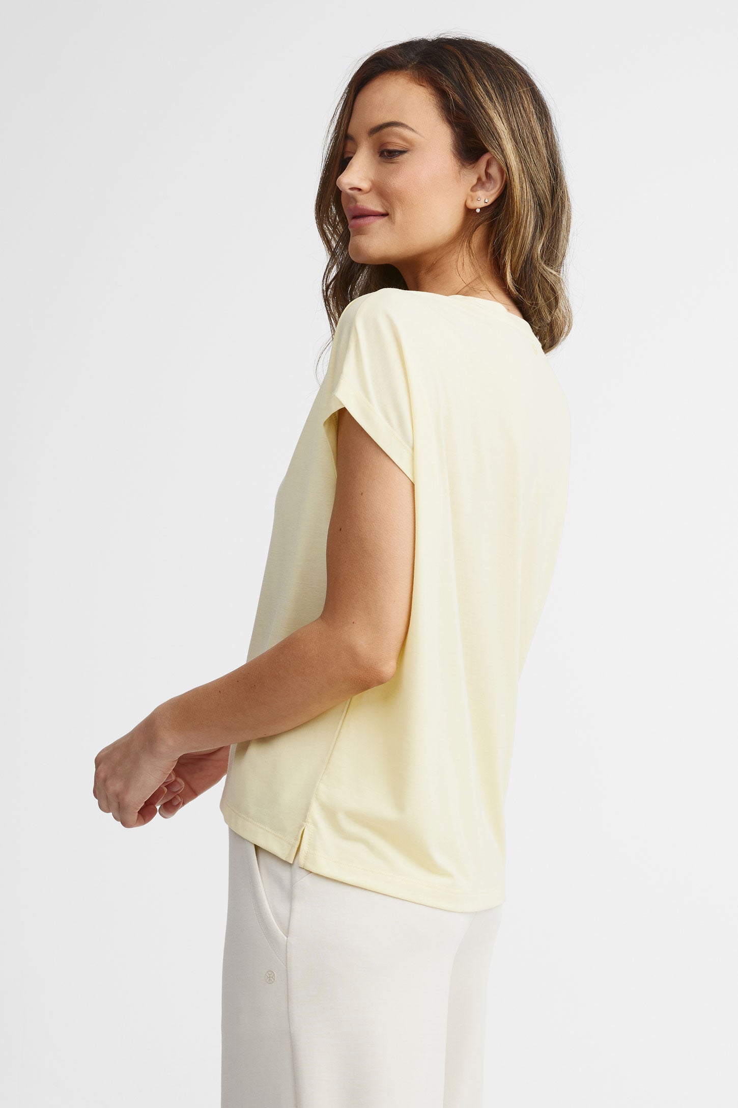 T-shirt col rond lyocell - Femme && JAUNE