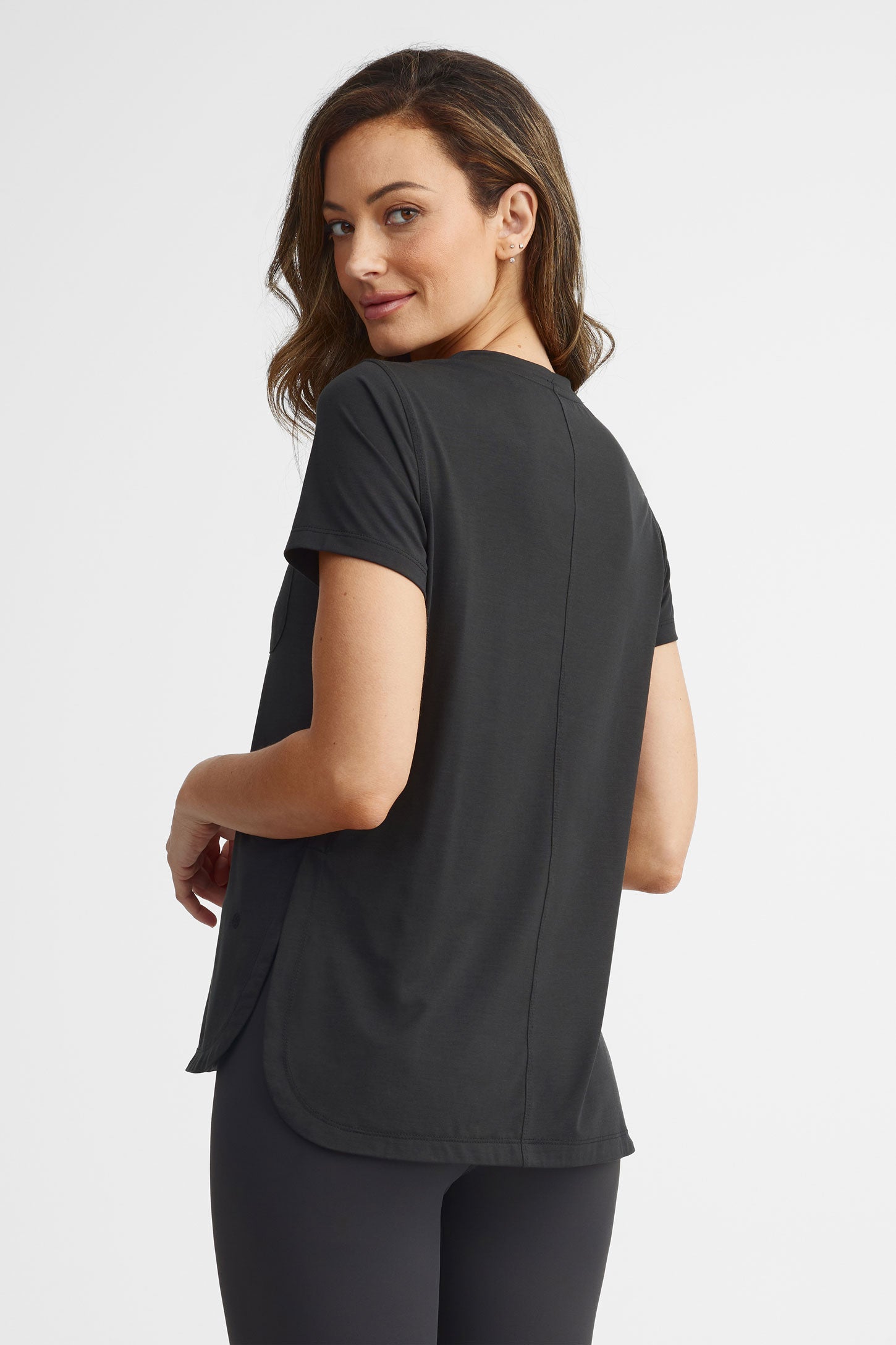 T-shirt col en V lyocell - Femme && NOIR