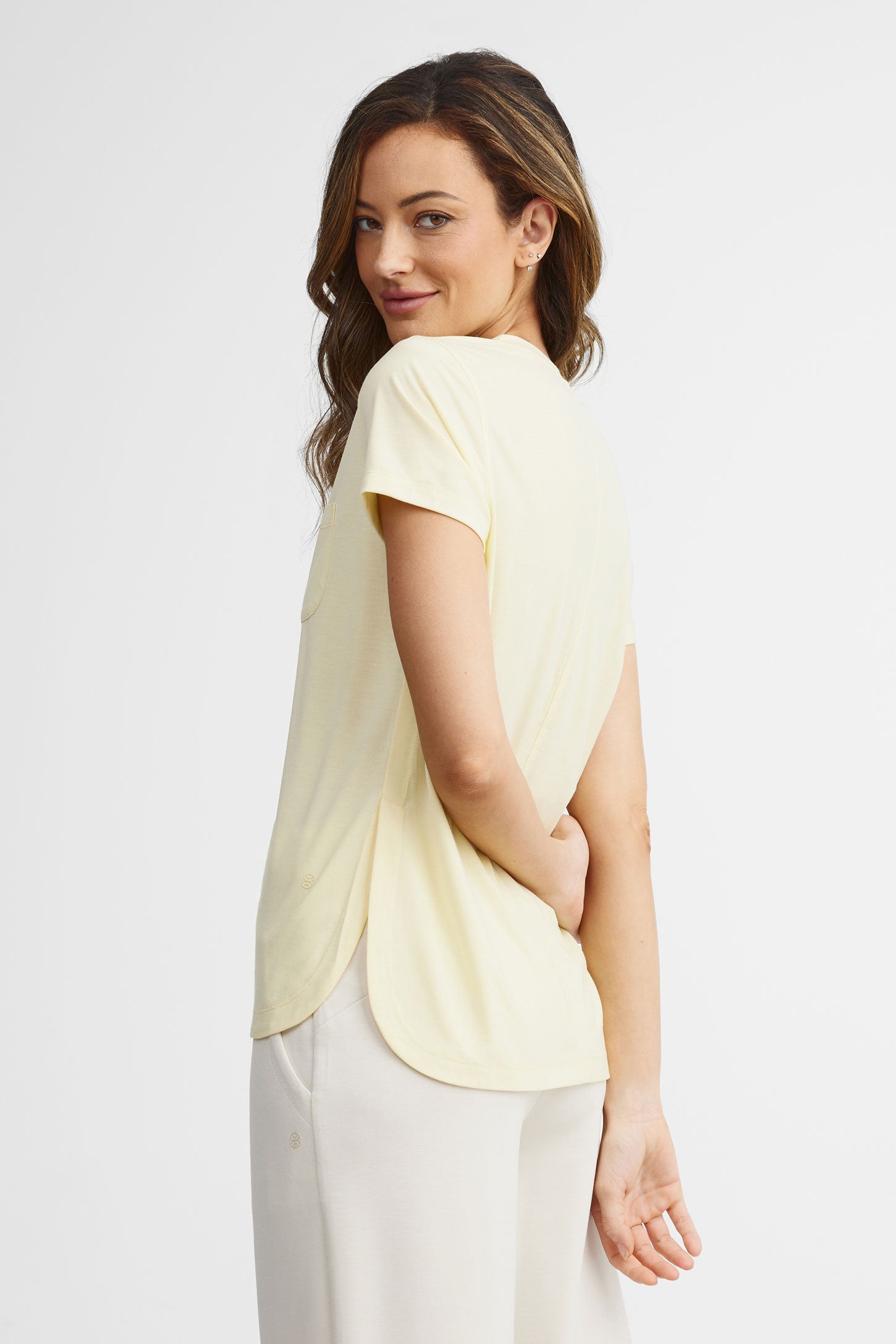 T-shirt col en V lyocell - Femme && JAUNE