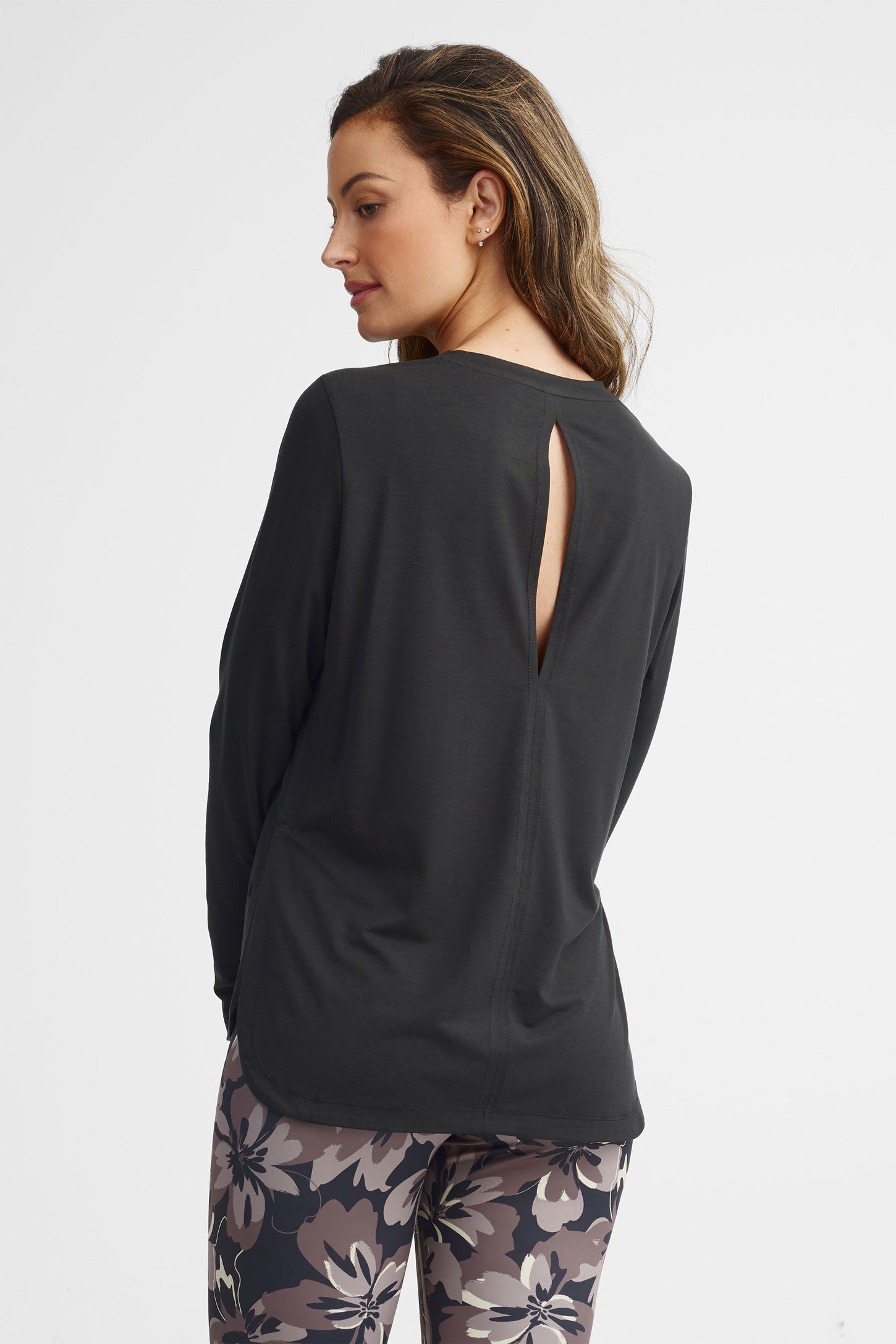 Chandail col rond manches longues lyocell - Femme && NOIR