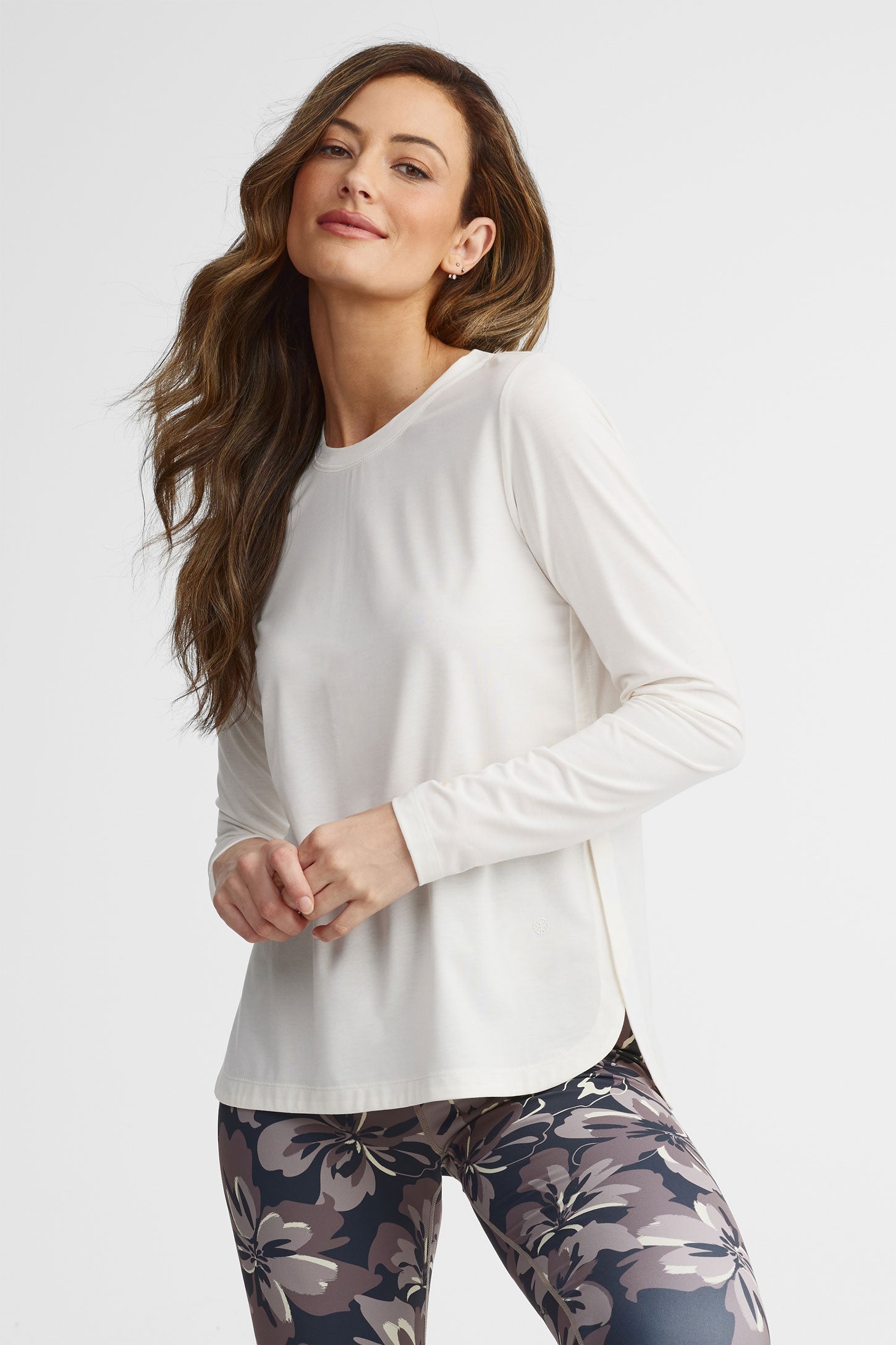 Chandail col rond manches longues lyocell - Femme && GRIS