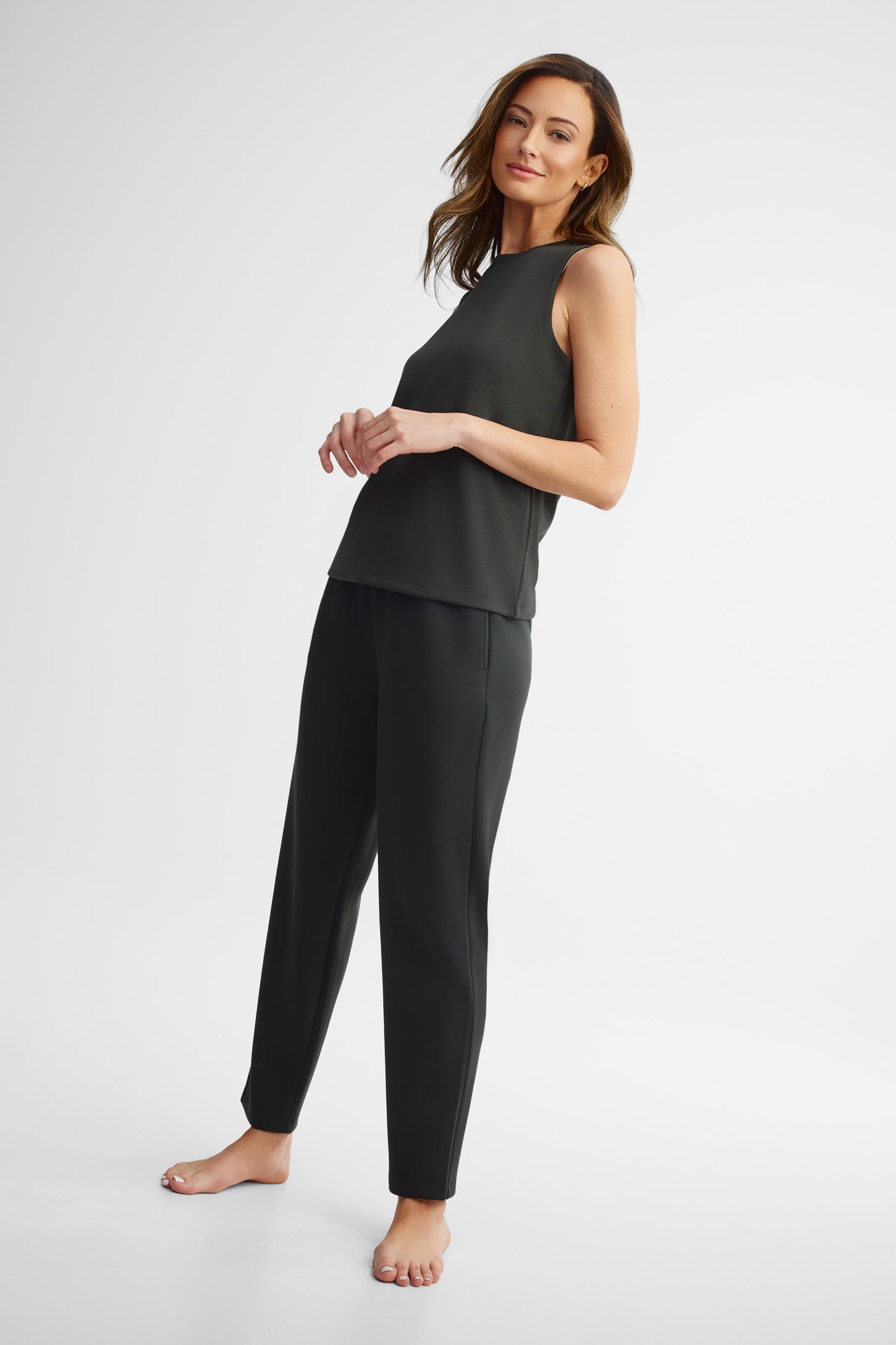 Pantalon taille haute jambe fuselés modal - Femme && NOIR