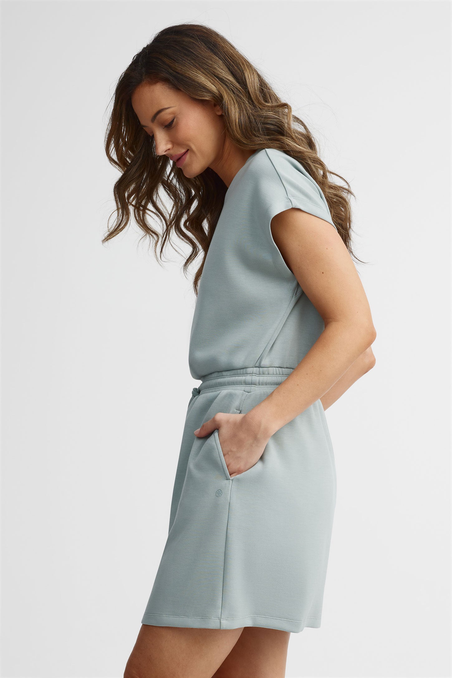 Robe manches courte en modal - Femme && BLEU