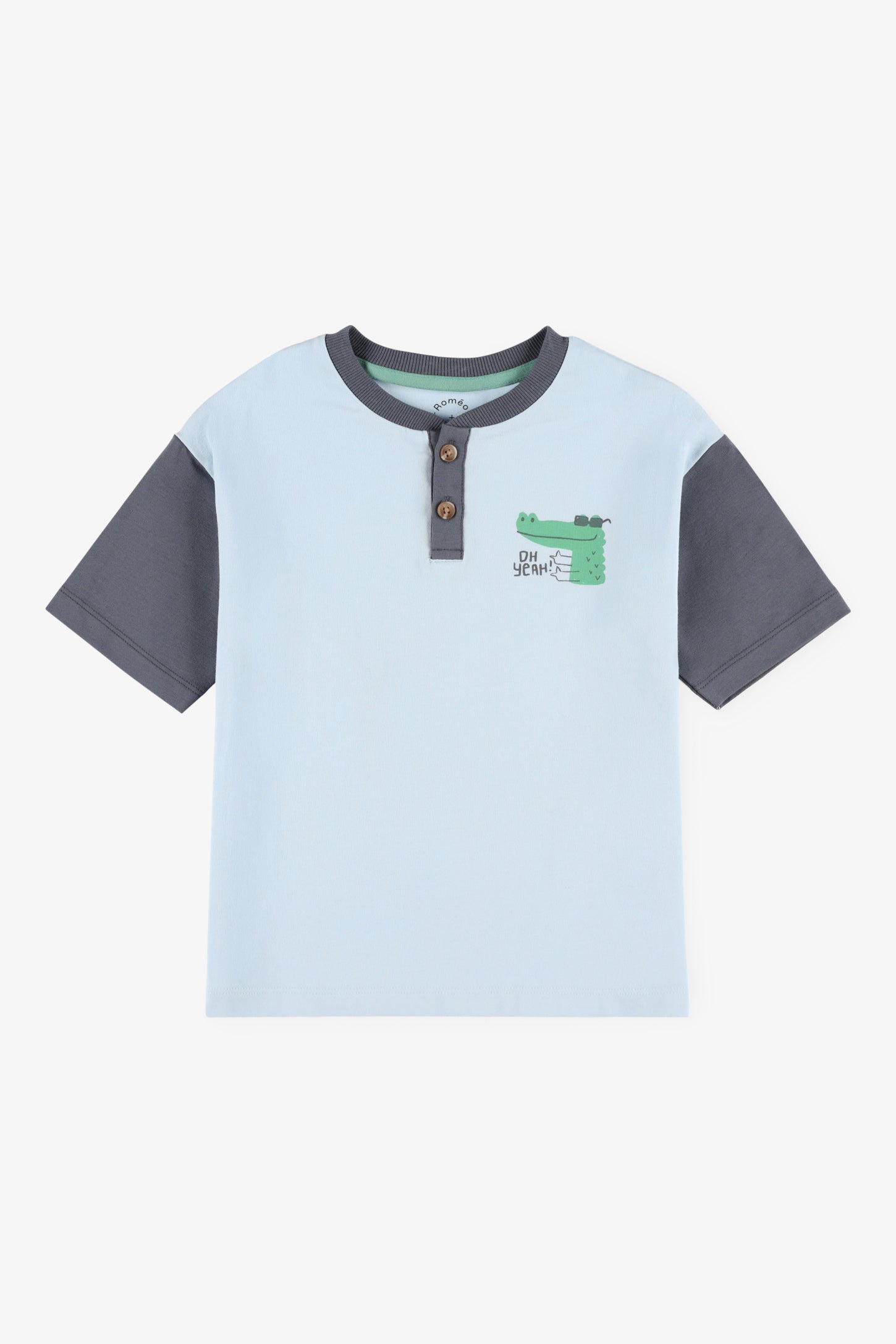 T-shirt col henley coton - Enfant garçon && BLEU