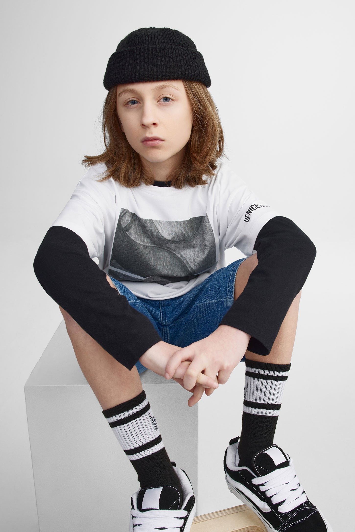 T-shirt col rond coupe surdimensionnée - Ado garçon && BLANC