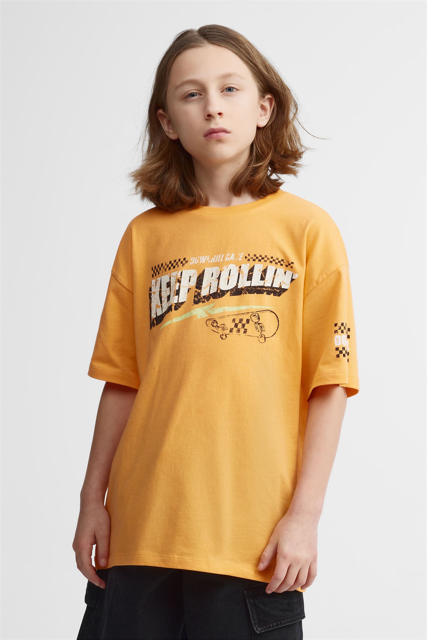 T-shirt col rond coupe surdimensionnée - Ado garçon && ORANGE