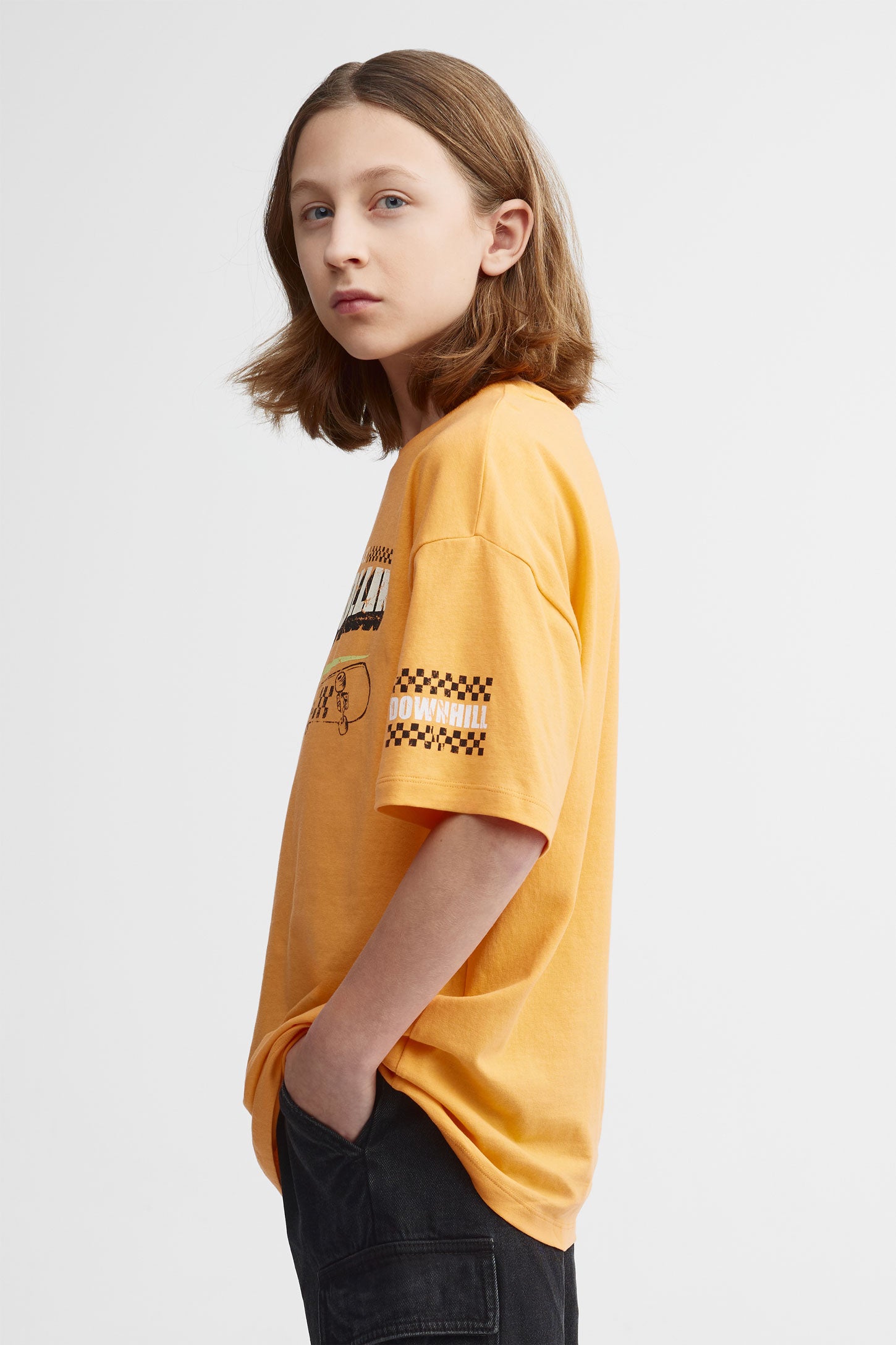 T-shirt col rond coupe surdimensionnée - Ado garçon && ORANGE
