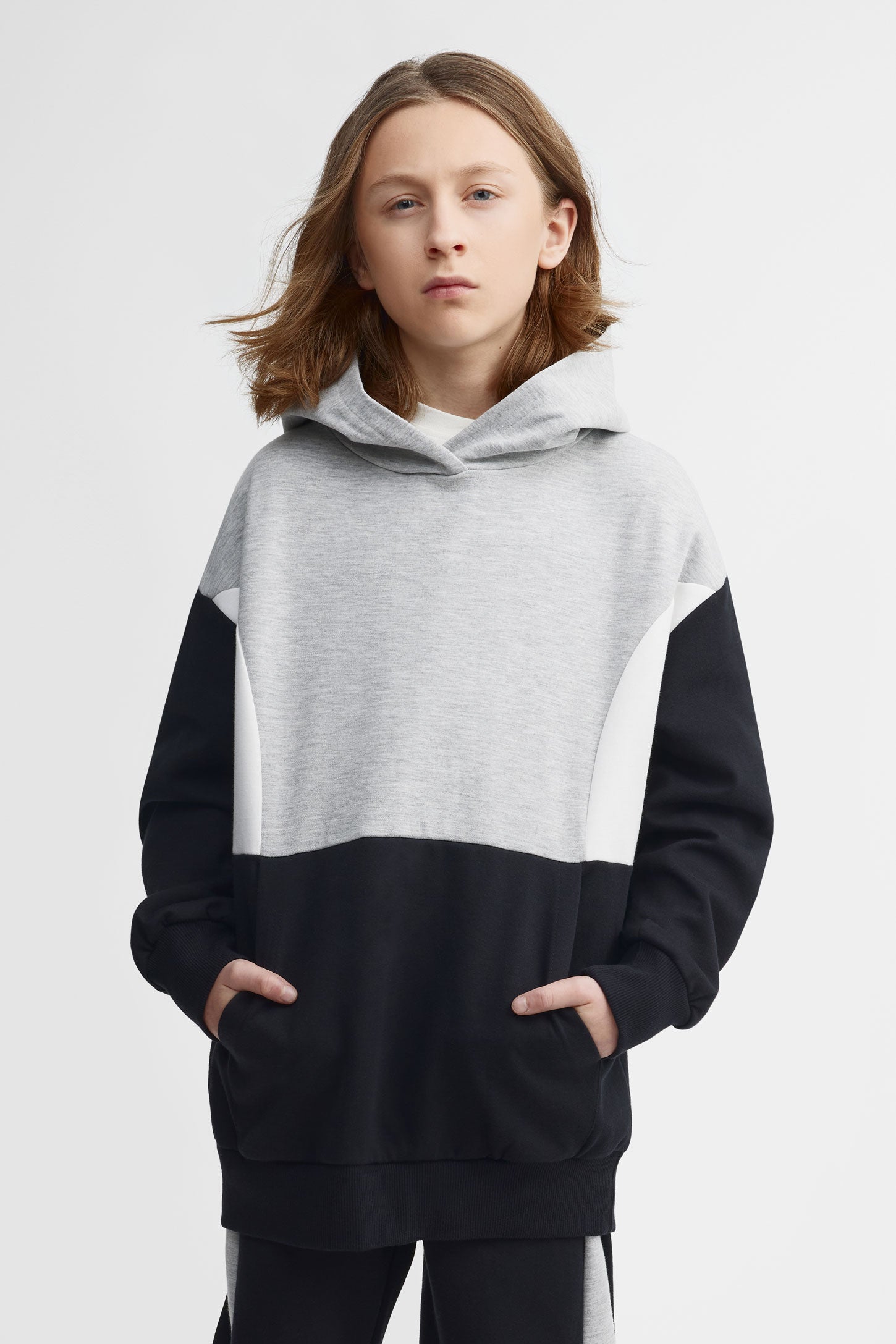 Chandail à capuchon coton ouaté - Ado garçon && GRIS FONCE