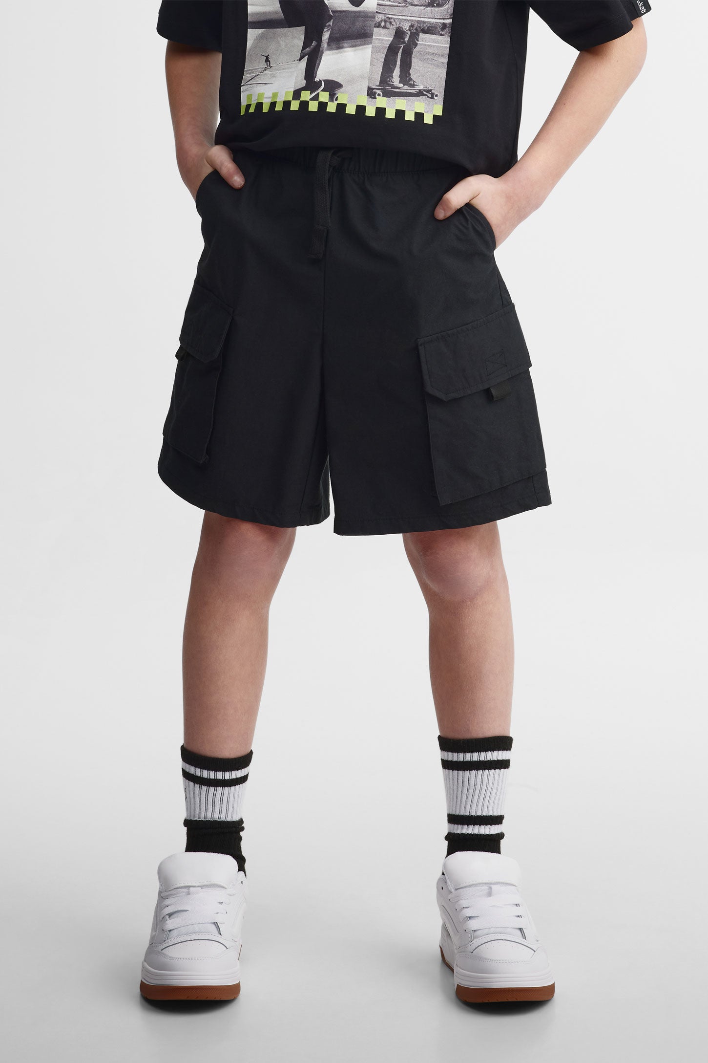 Short cargo taille élastique - Ado garçon && GRIS FONCE