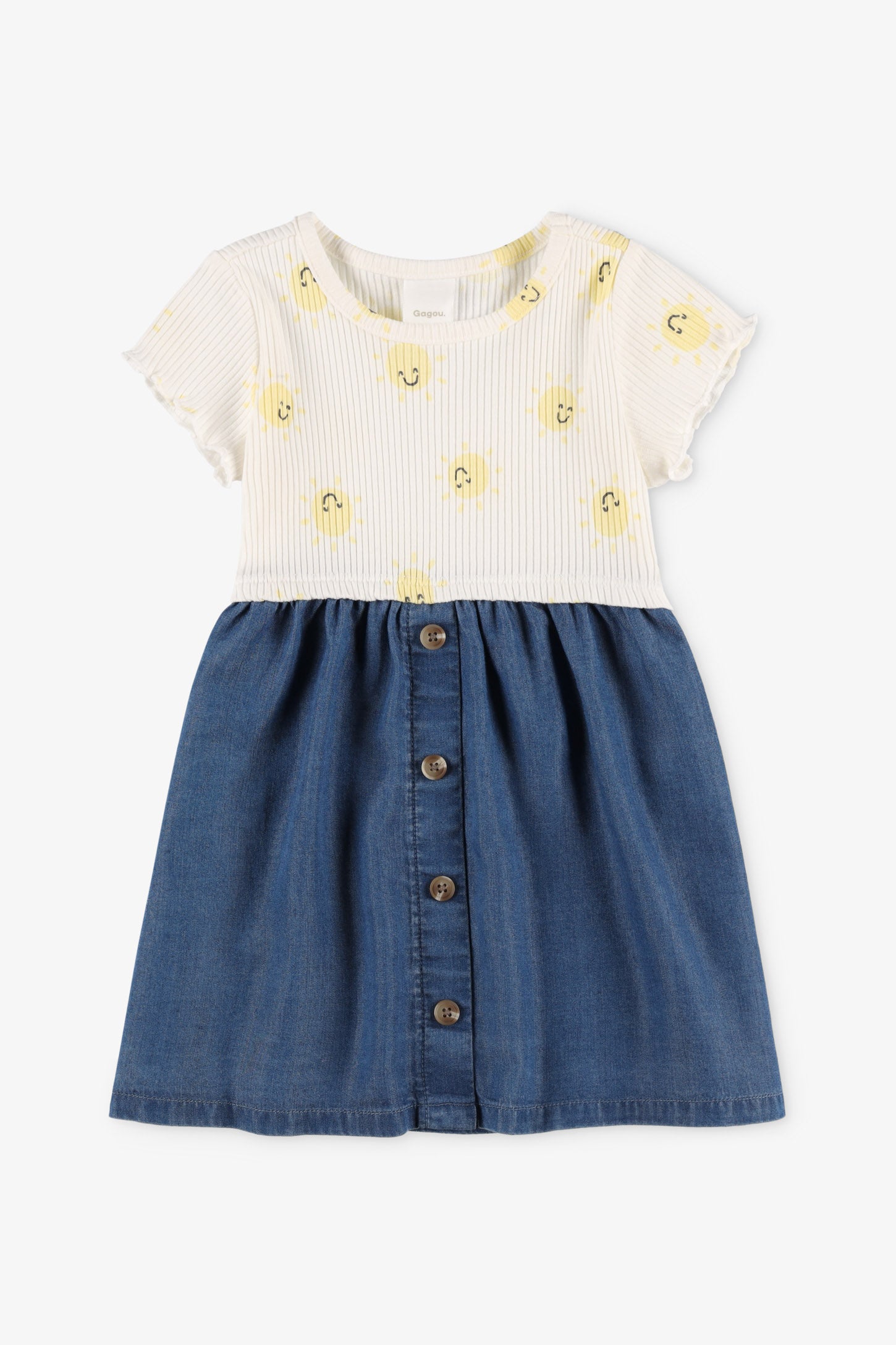 Robe manches courtes lyocell, 2T-3T - Bébé fille && JAUNE/MULTI