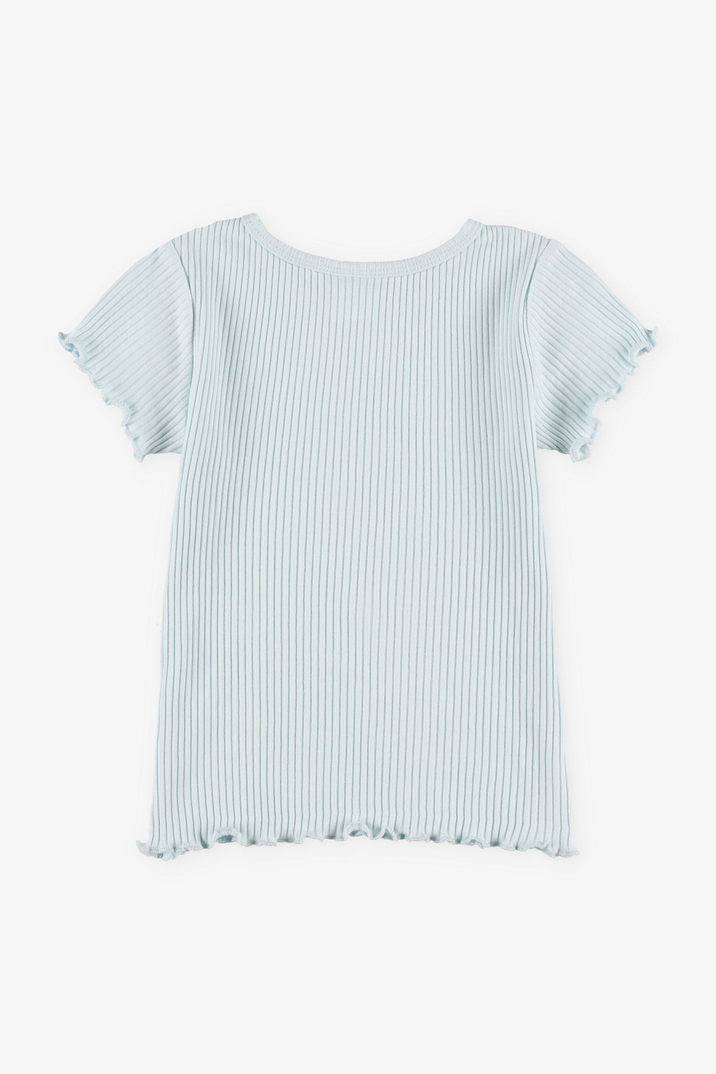 T-shirt côtelé finitions laitue, 2T-3T - Bébé fille && BLEU