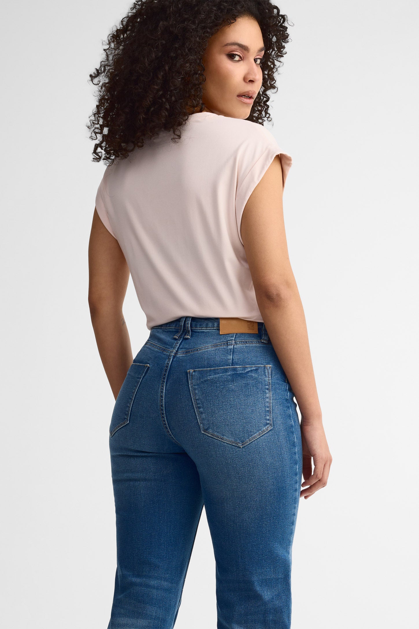 Jeans taille haute coupe droite - Femme && DENIM MOYEN