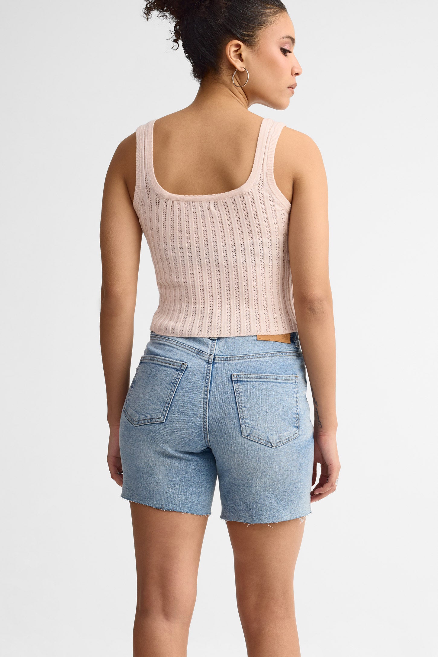Short en jeans taille haute coupe droite - Femme && DENIM PALE