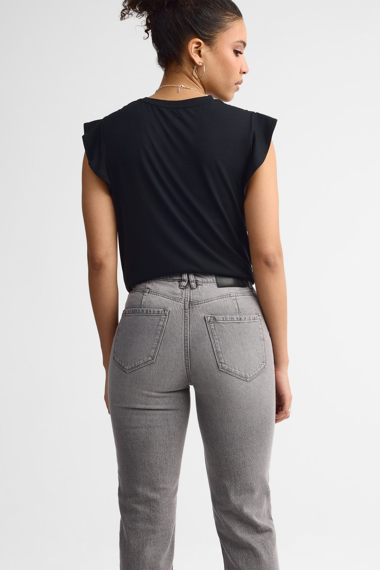 Jeans taille haute coupe droite - Femme && DENIM GRIS