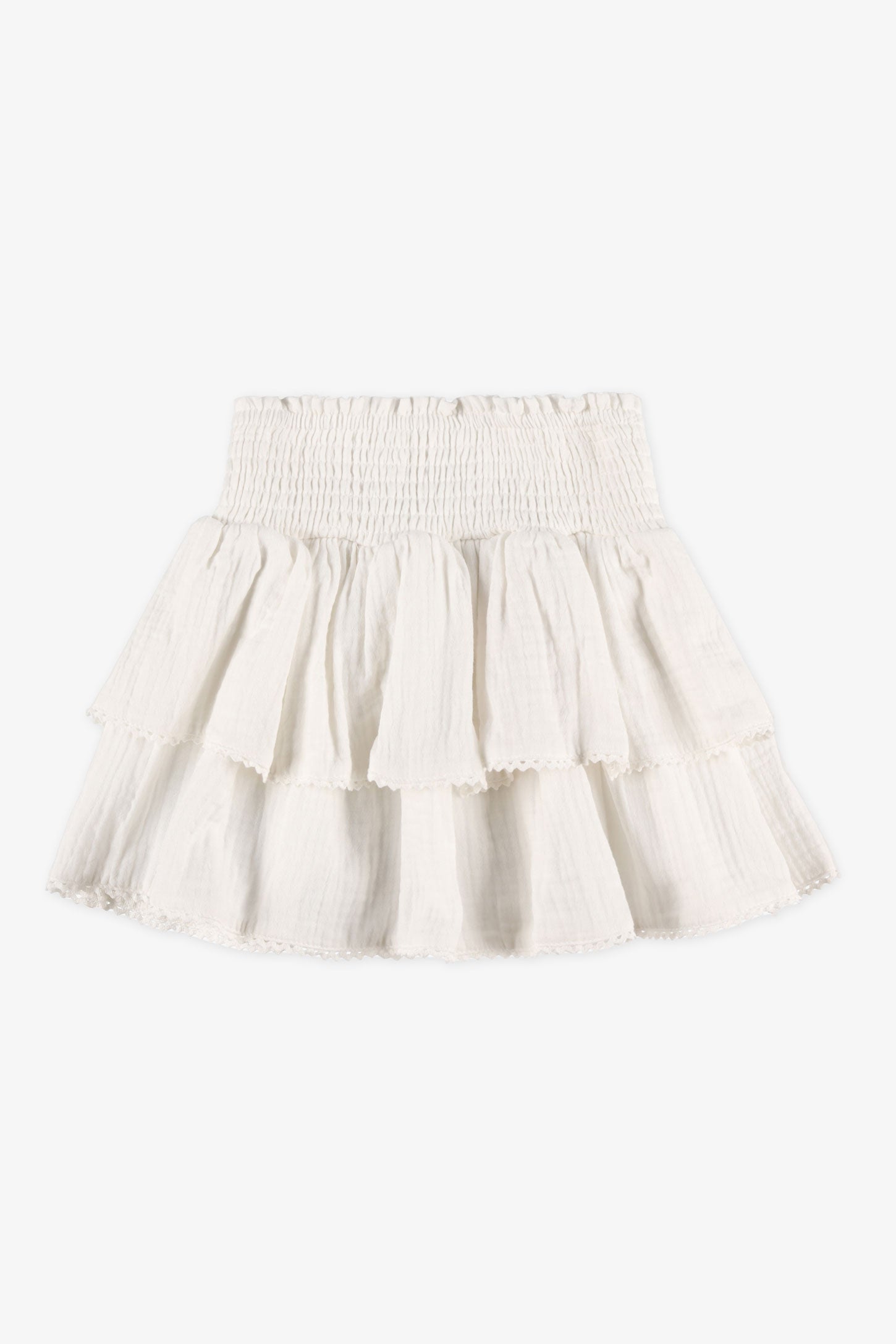 Jupe courte nid d'abeille volants étagés - Enfant fille && BLANC