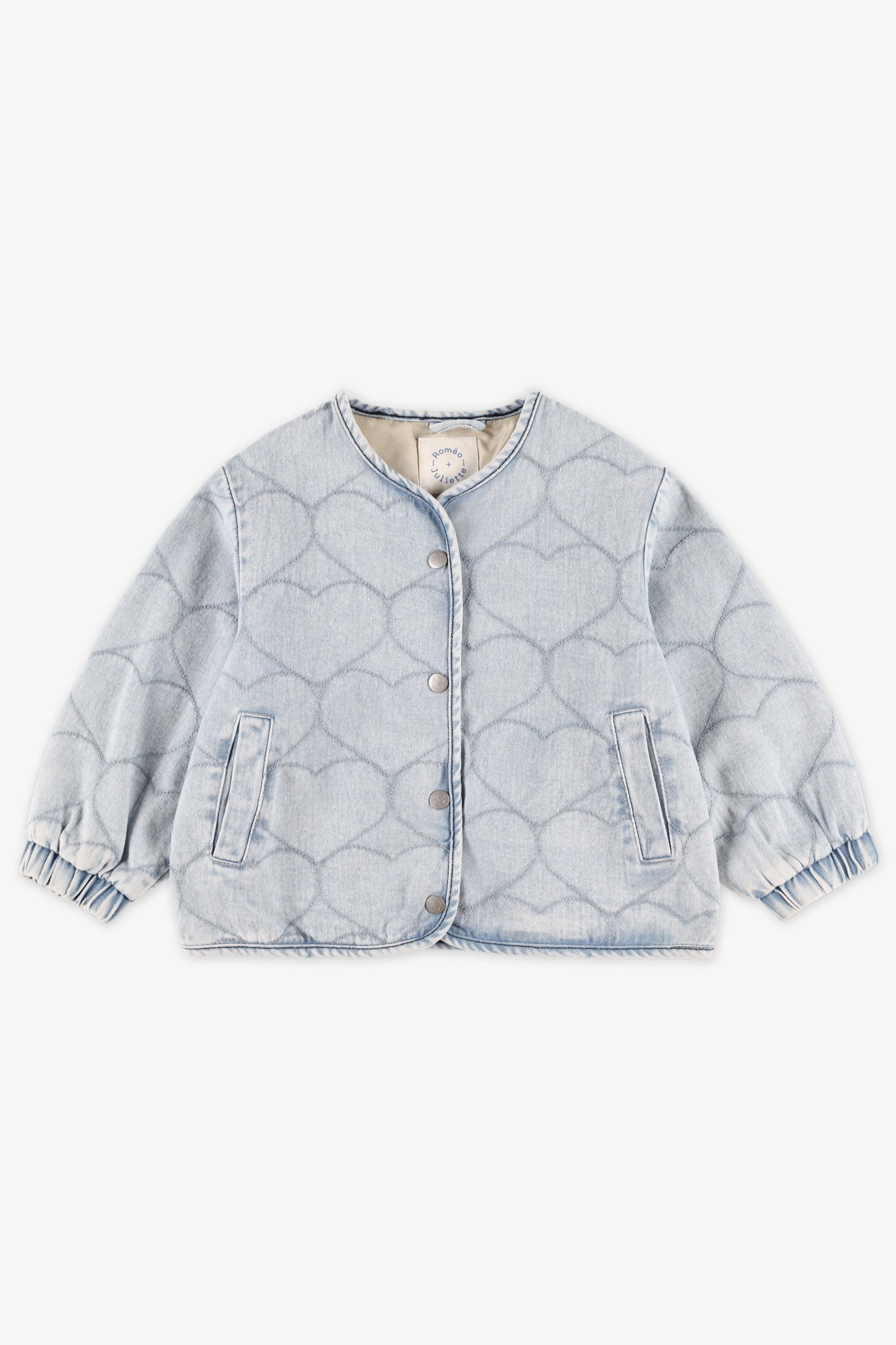 Veste en jeans cœurs brodés - Enfant fille && BLEU PALE