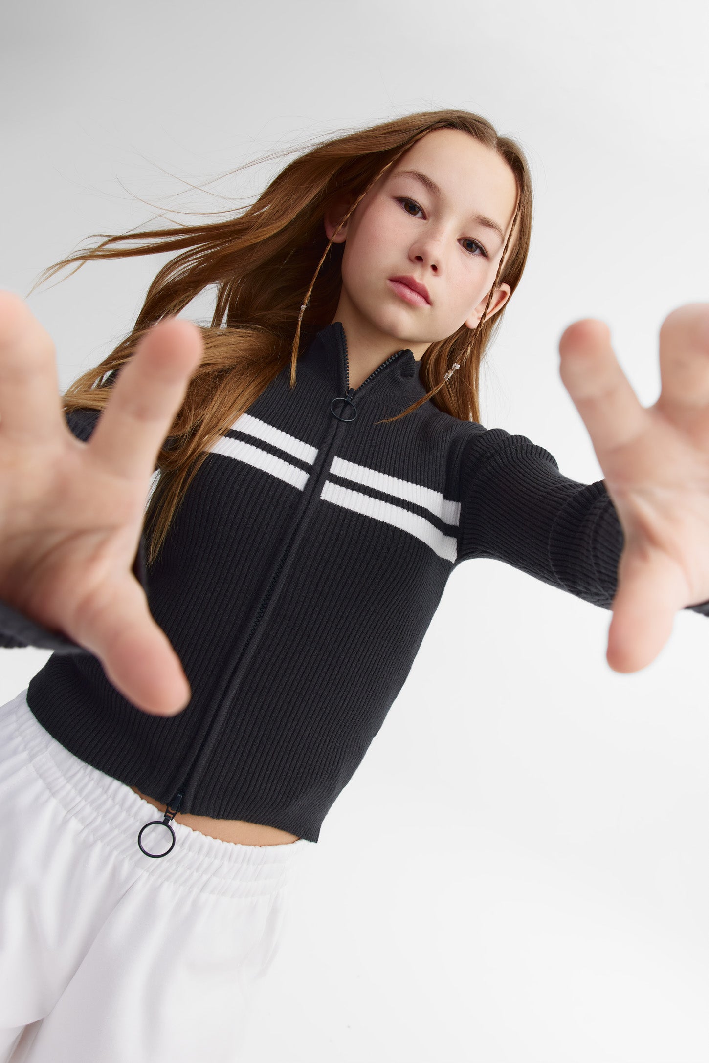 Veste col montant en tricot - Ado fille && NOIR