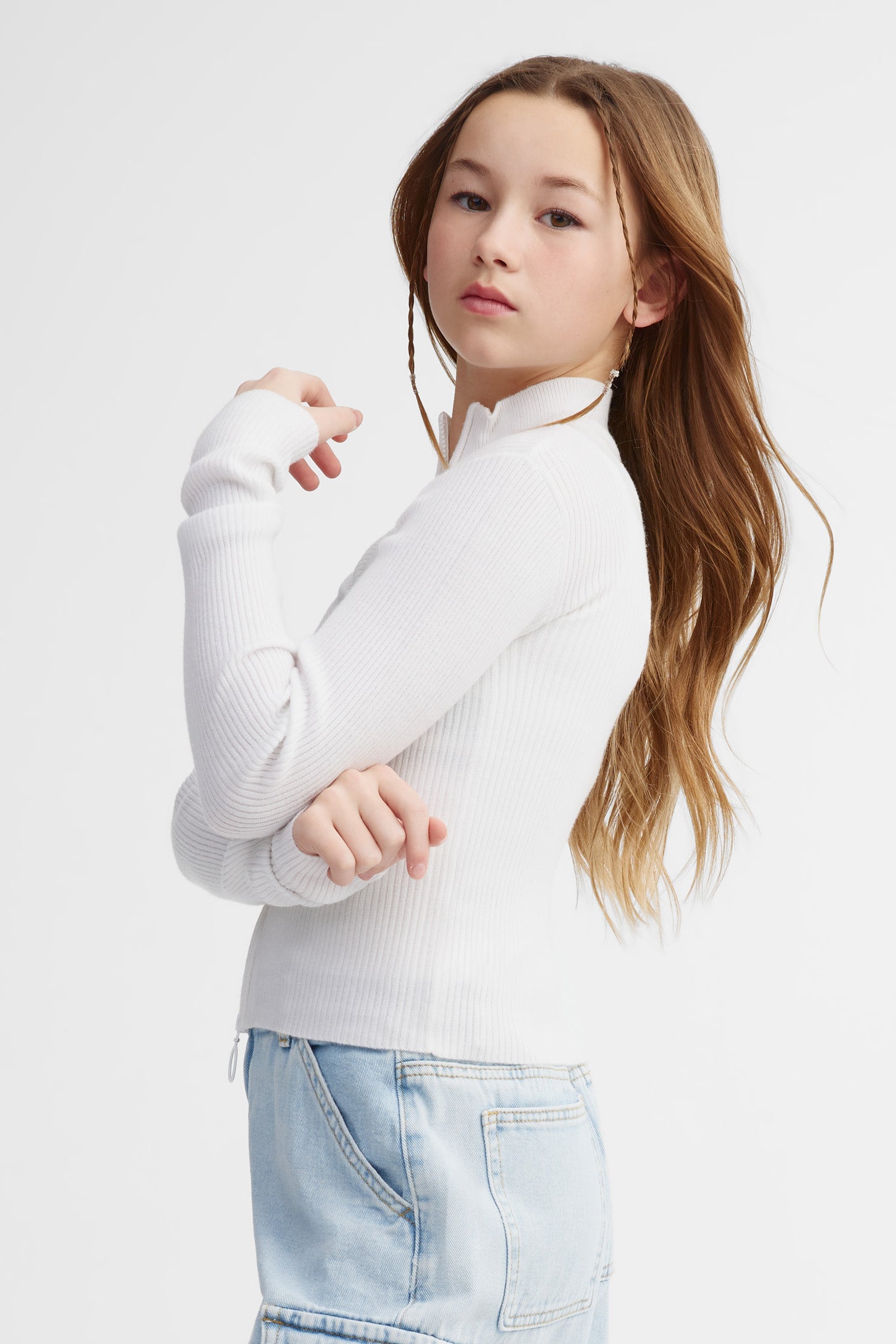 Veste col montant en tricot - Ado fille && BLANC