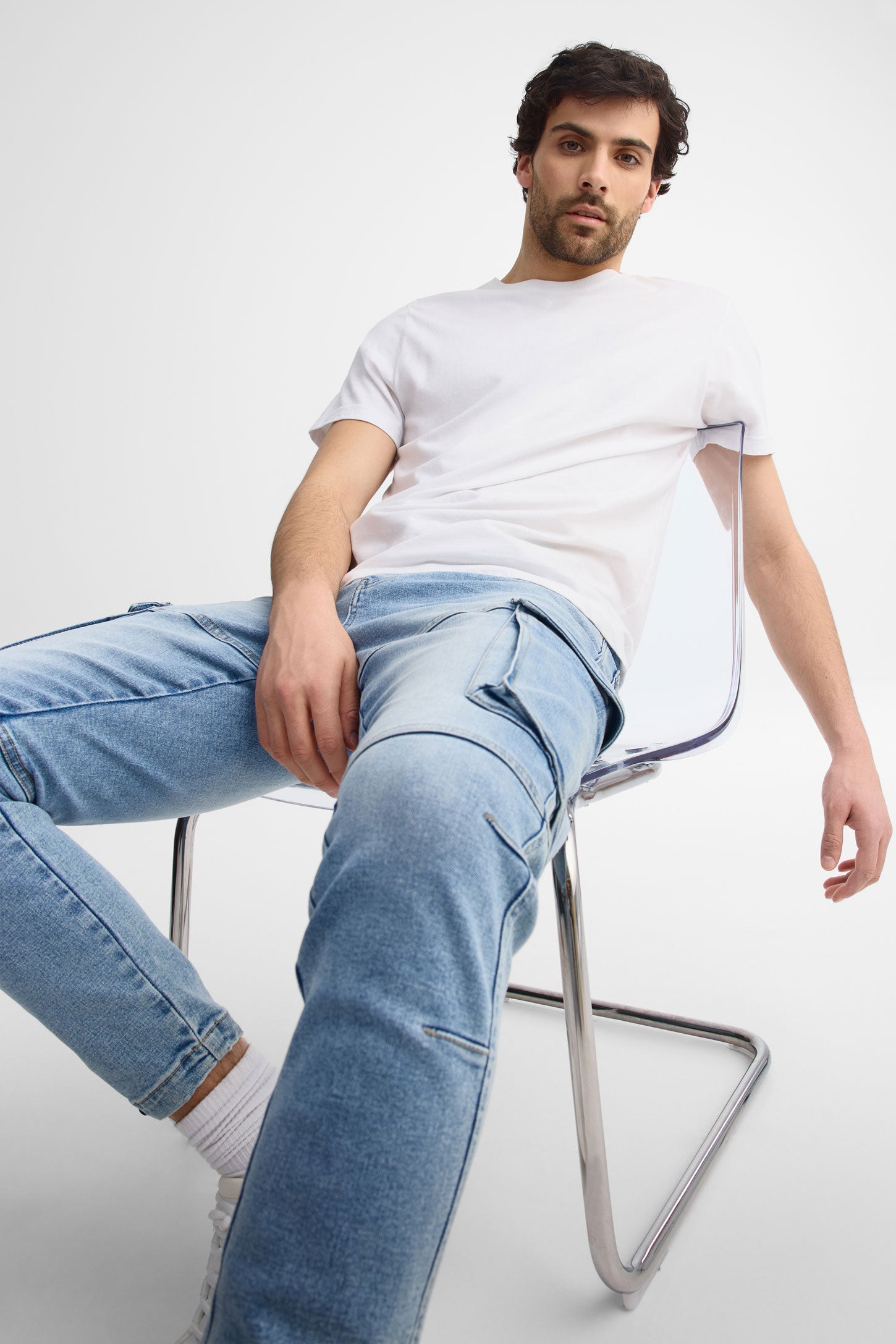 Jeans jogger cargo coupe ajustée 30'' - Homme && BLEU PALE