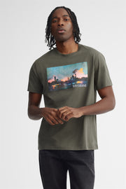T-shirt col rond en coton - Homme && BRUN