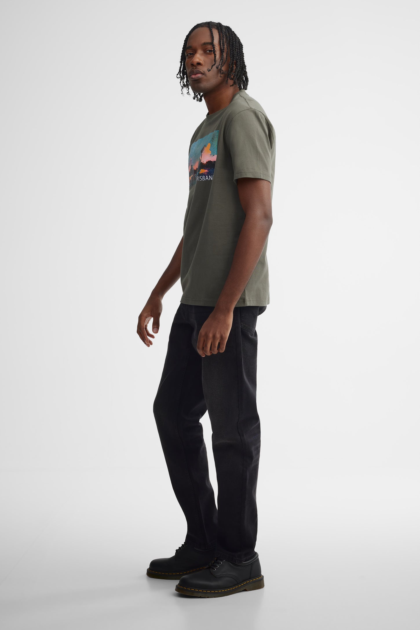 T-shirt col rond en coton - Homme && BRUN