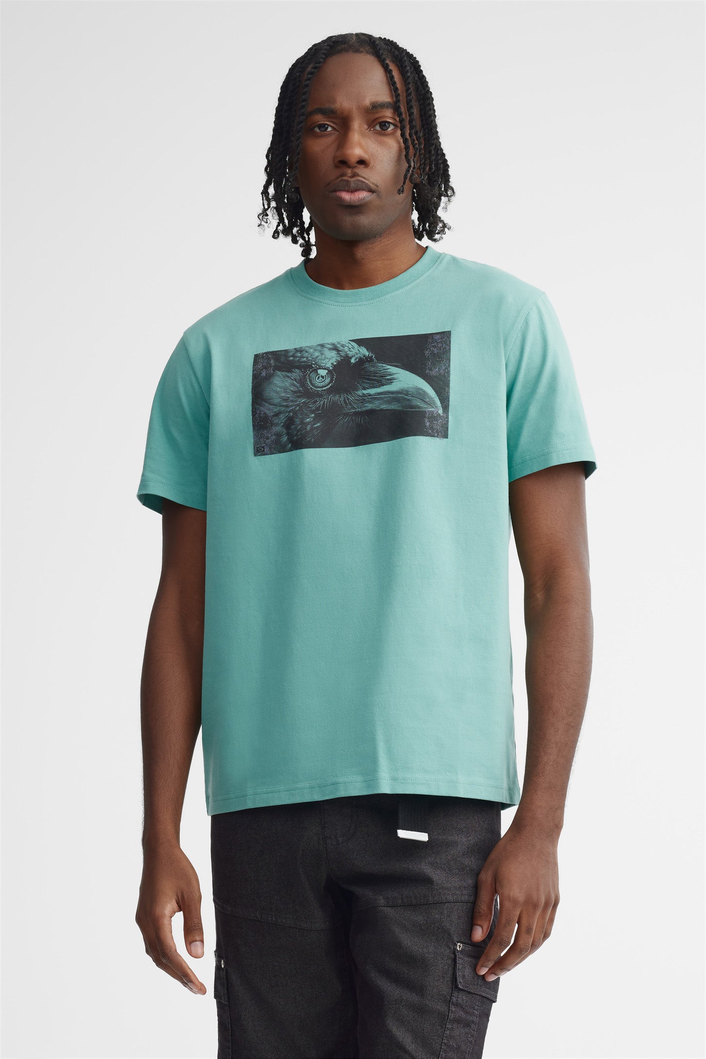 T-shirt col rond en coton - Homme && AQUA