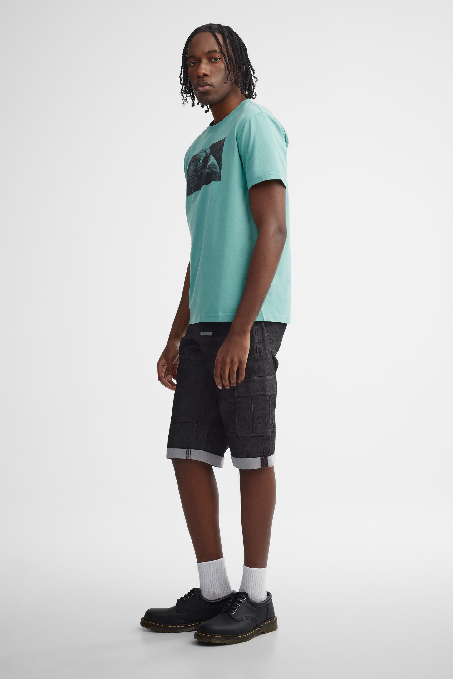 T-shirt col rond en coton - Homme && AQUA