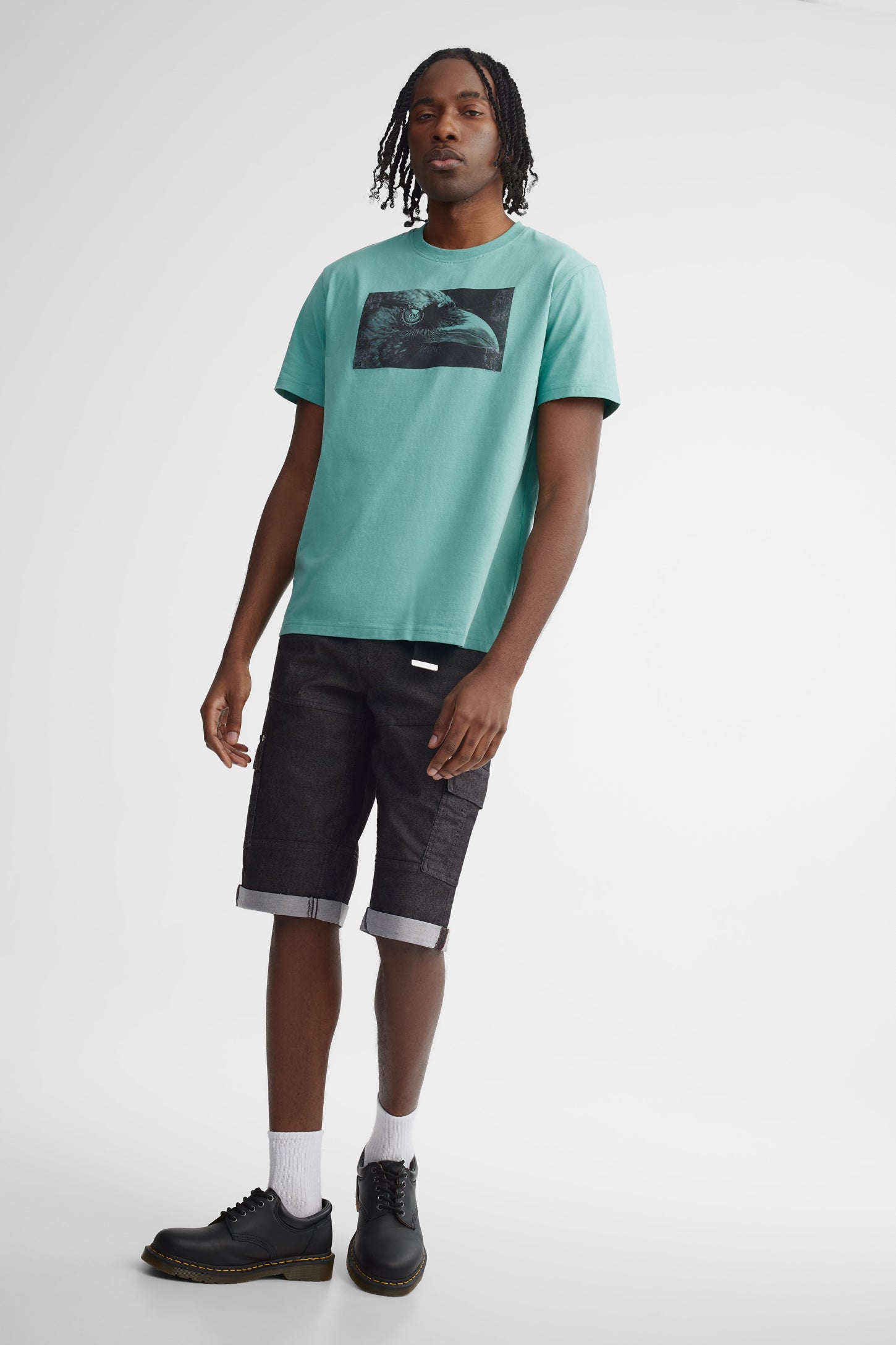 T-shirt col rond en coton - Homme && AQUA