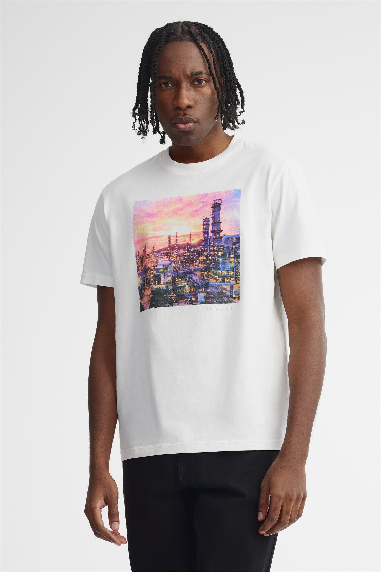 T-shirt col rond en coton - Homme && BLANC CASSÉ