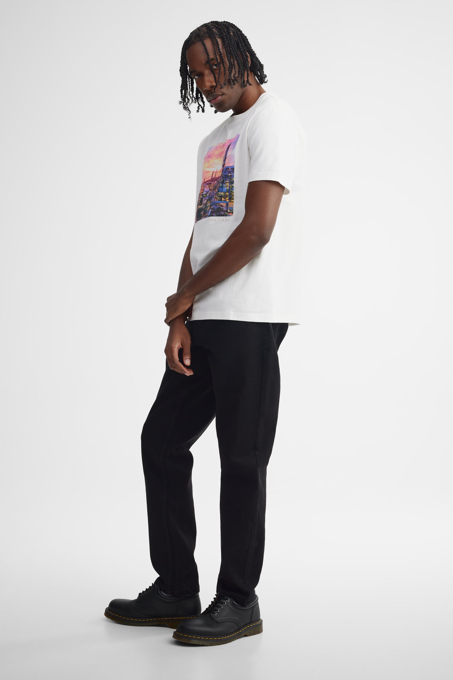 T-shirt col rond en coton - Homme && BLANC CASSÉ
