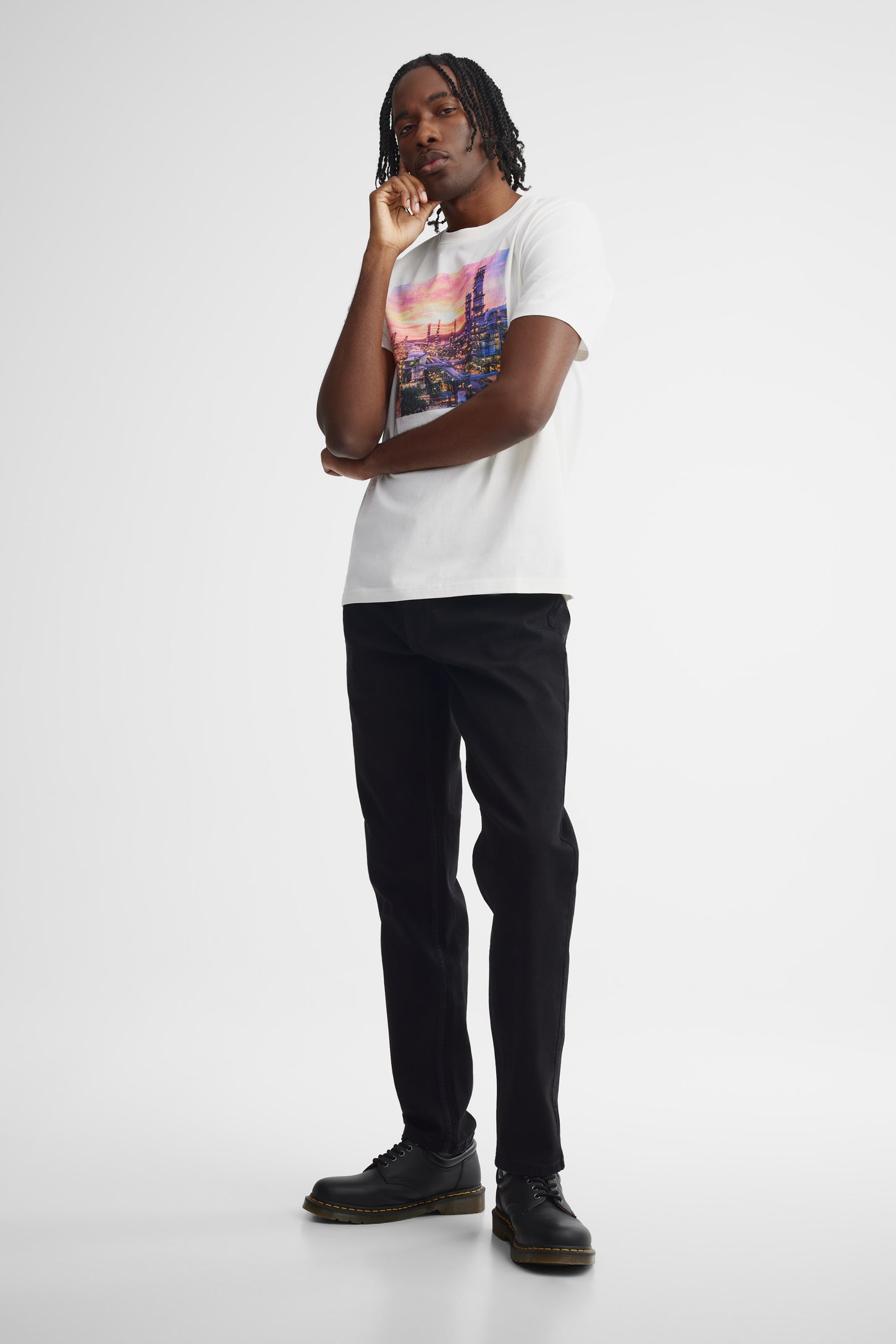 T-shirt col rond en coton - Homme && BLANC CASSÉ