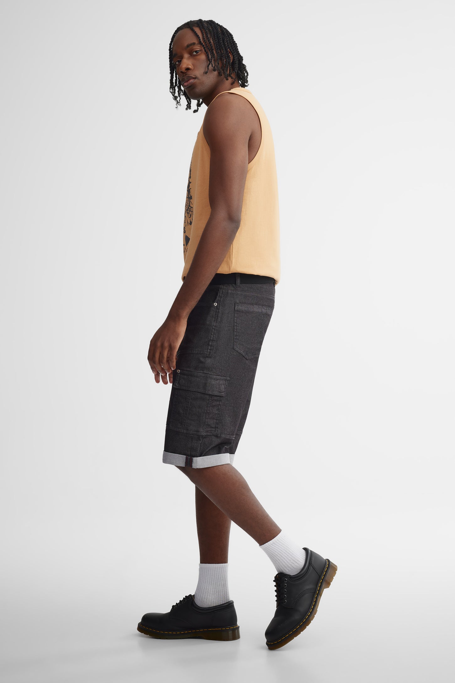 Bermuda cargo en jeans coupe régulière 16'' - Homme && NOIR