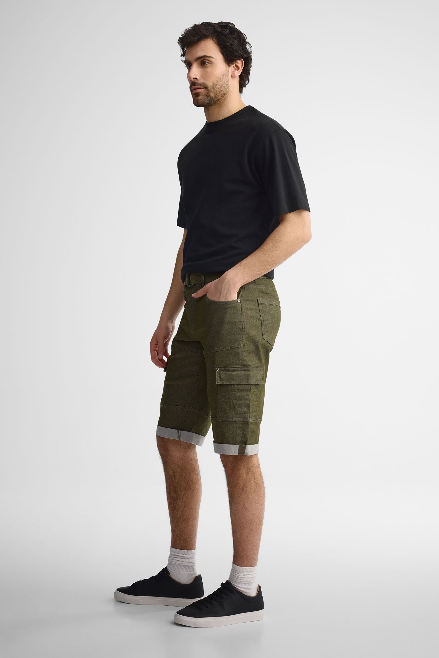 Bermuda cargo en jeans coupe régulière 16'' - Homme && KAKI