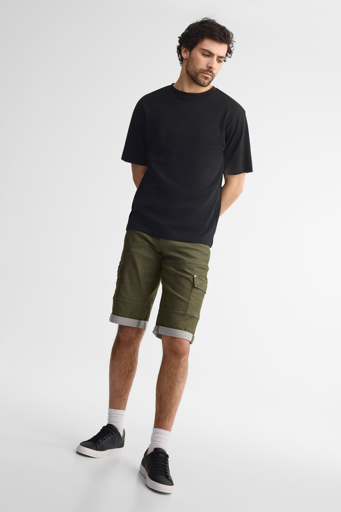 Bermuda cargo en jeans coupe régulière 16'' - Homme && KAKI