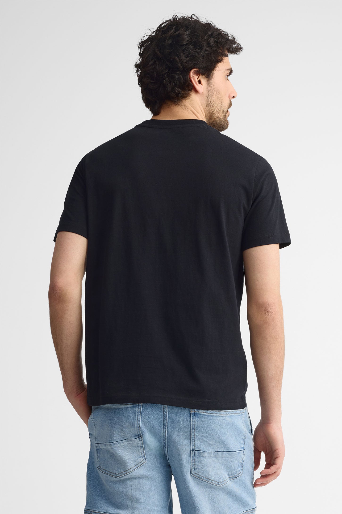 T-shirt col rond en coton - Homme && NOIR
