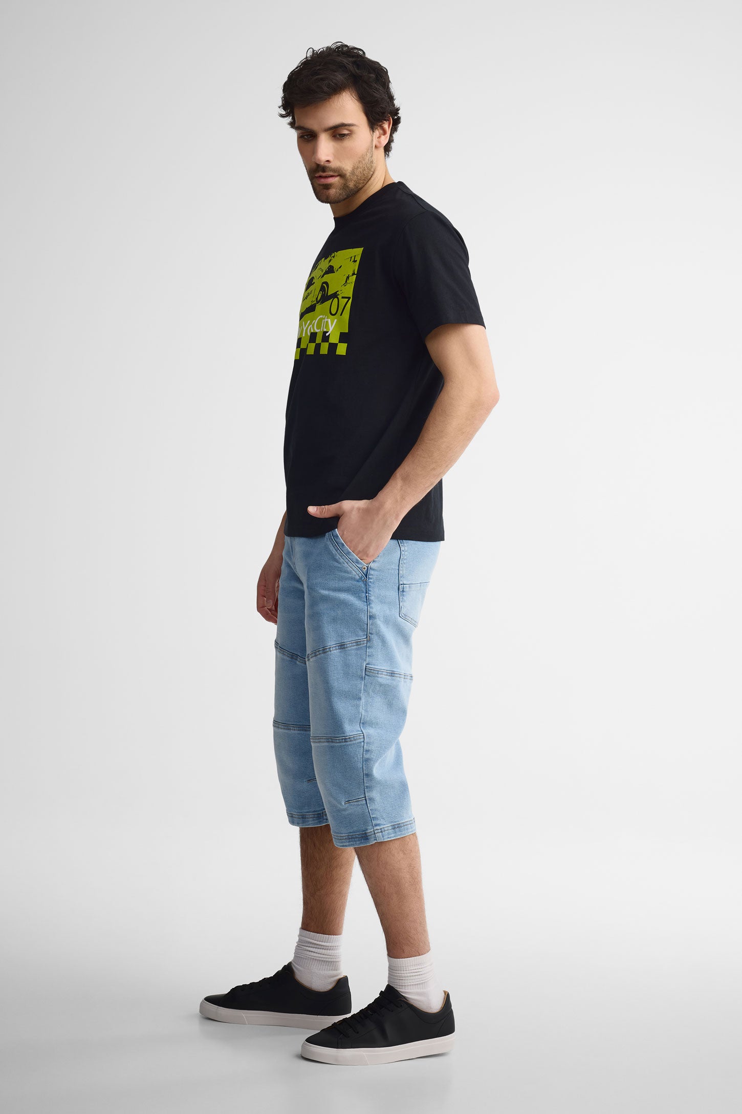 T-shirt col rond en coton - Homme && NOIR
