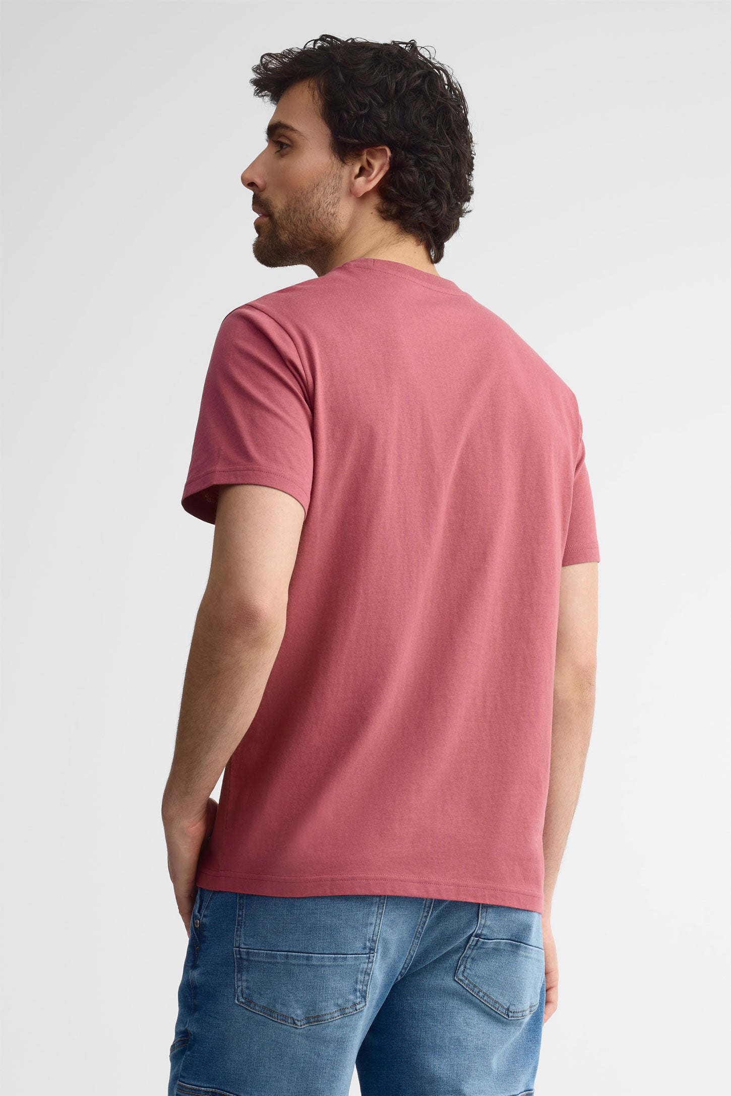 T-shirt col rond en coton - Homme && MAUVE