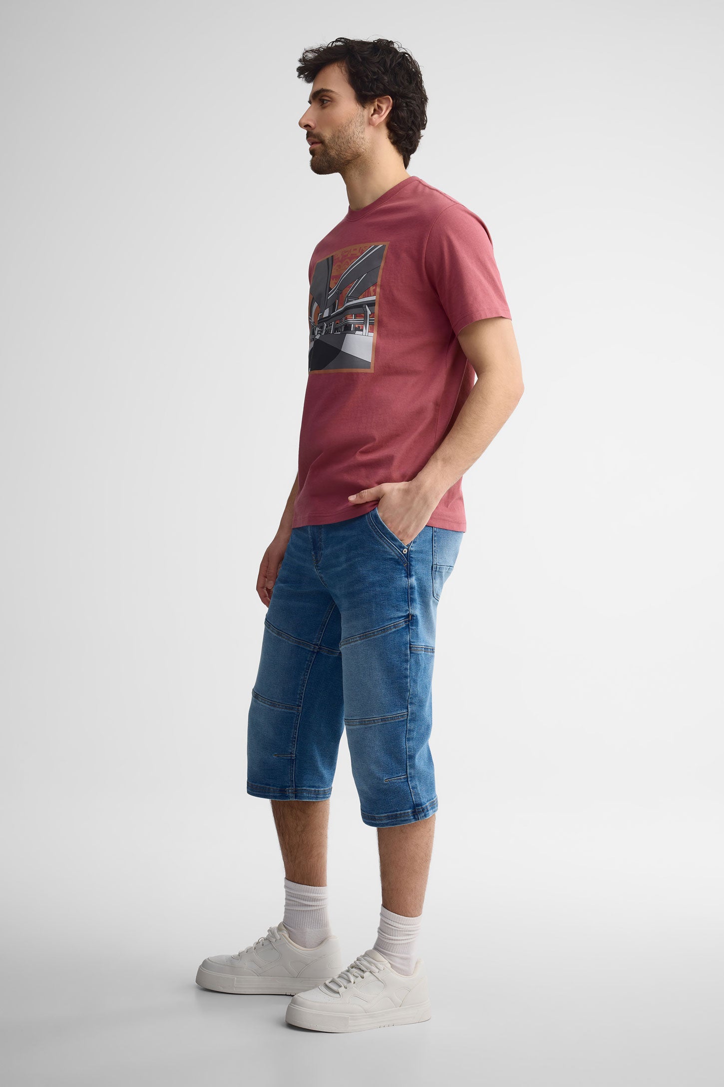 T-shirt col rond en coton - Homme && MAUVE