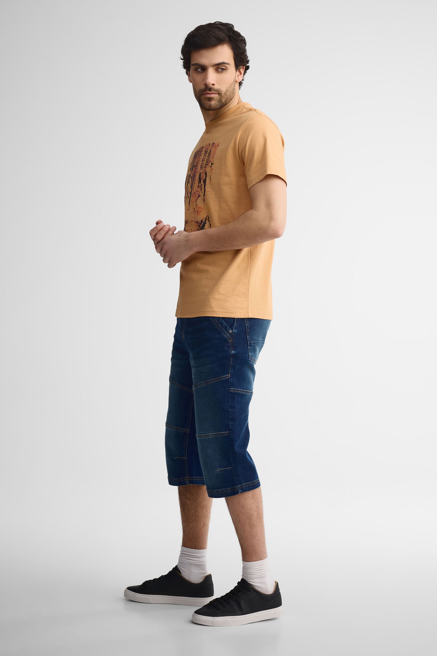 T-shirt col rond en coton - Homme && BRONZÉ