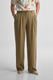 Pantalon taille haute jambe large - Femme && KAKI