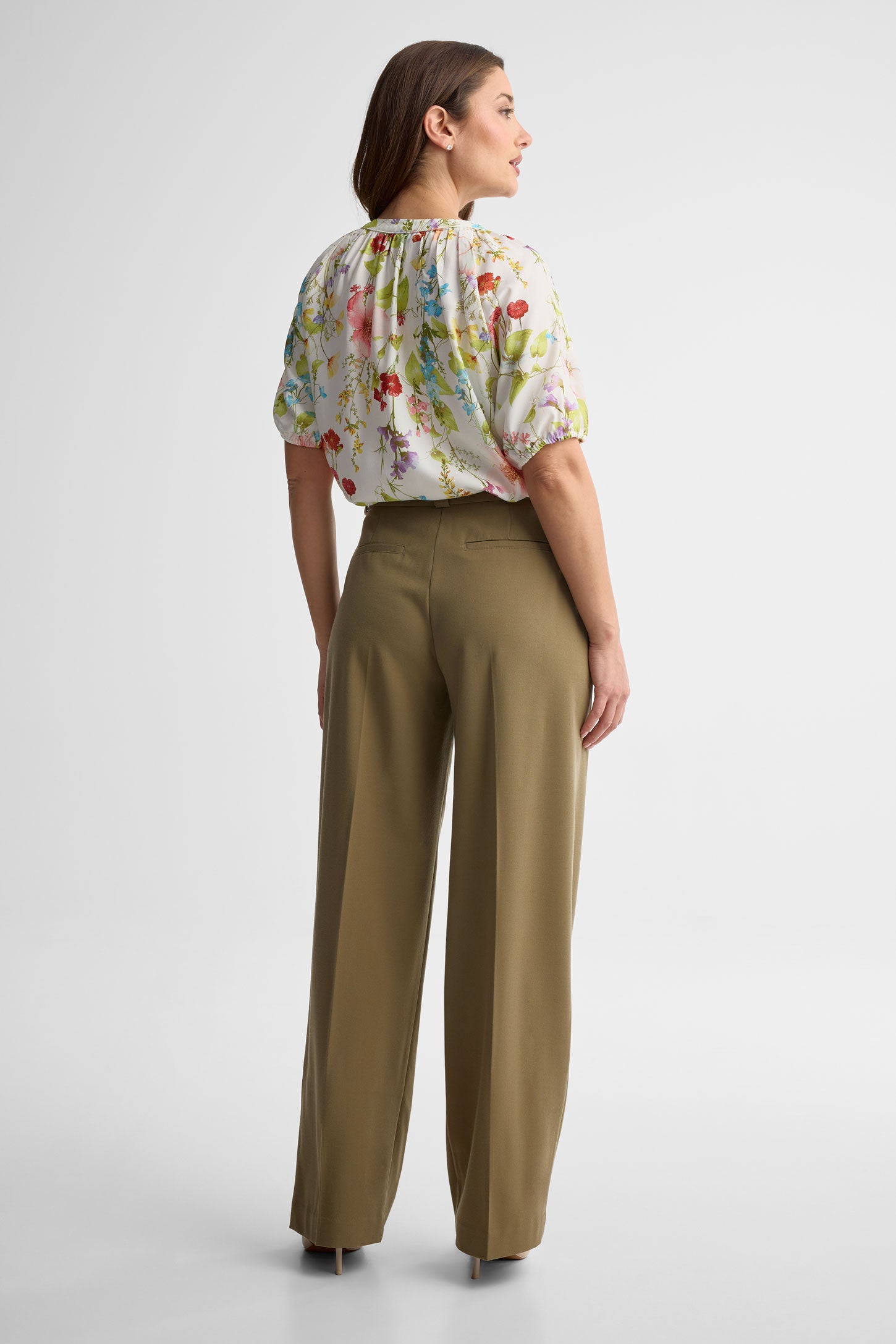 Pantalon taille haute jambe large - Femme && KAKI