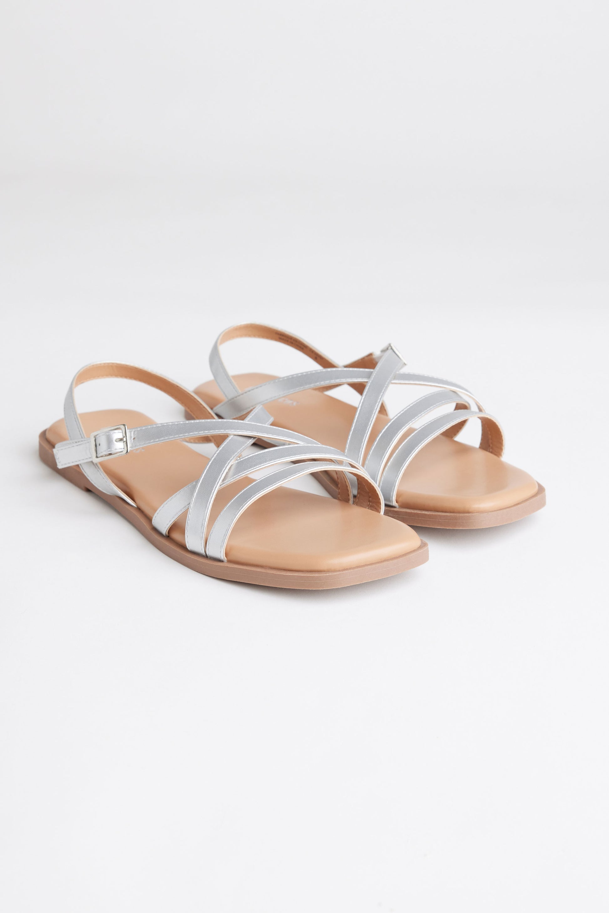 Sandales brides croisées métallique - Femme && ARGENT