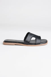 Sandales slide simili cuir - Femme && NOIR